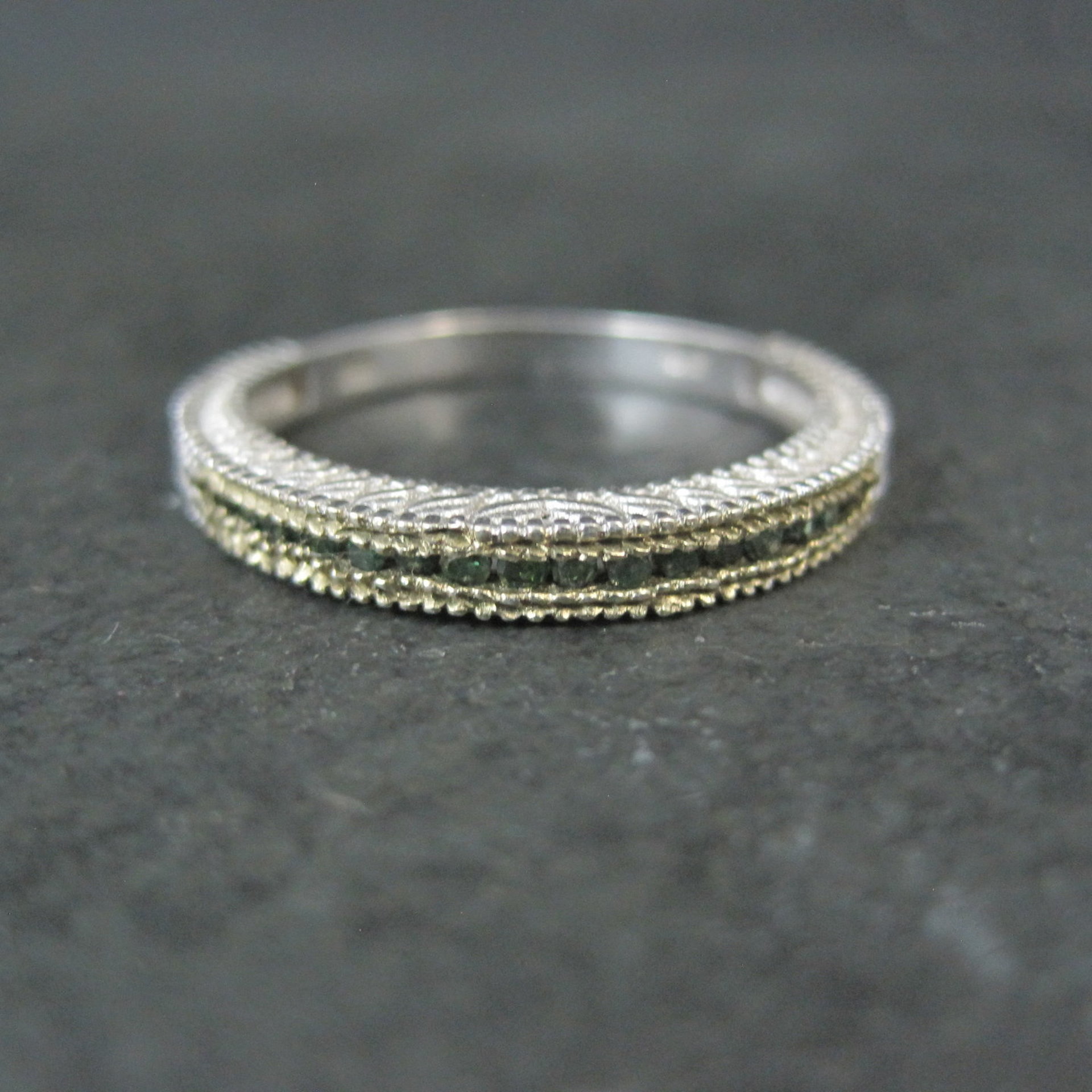 Sterling Silver Green and Yellow Diamond Stacking Rings Size 9 Set of 2 Bands
