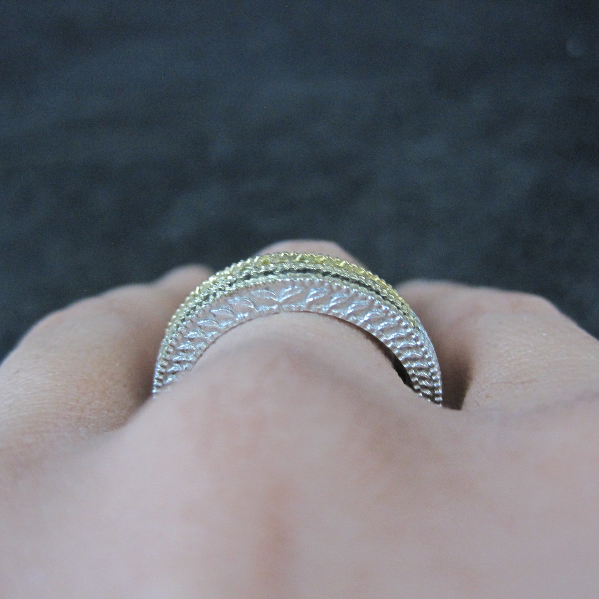 Sterling Silver Green and Yellow Diamond Stacking Rings Size 9 Set of 2 Bands