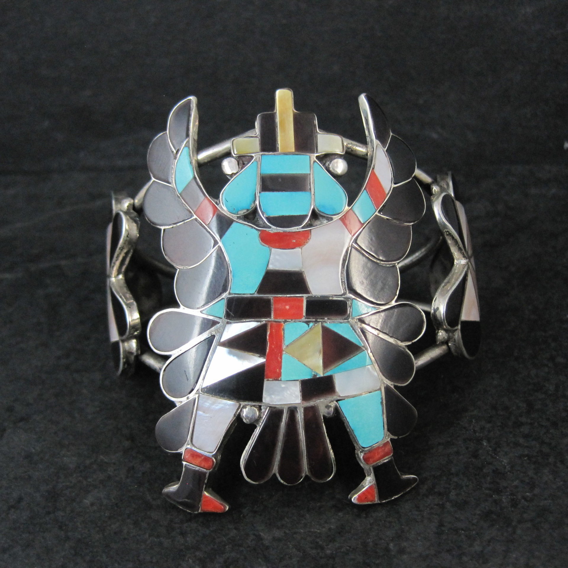Vintage Zuni Turquoise Coral Inlay Knifewing Cuff Bracelet Annalee Tekala