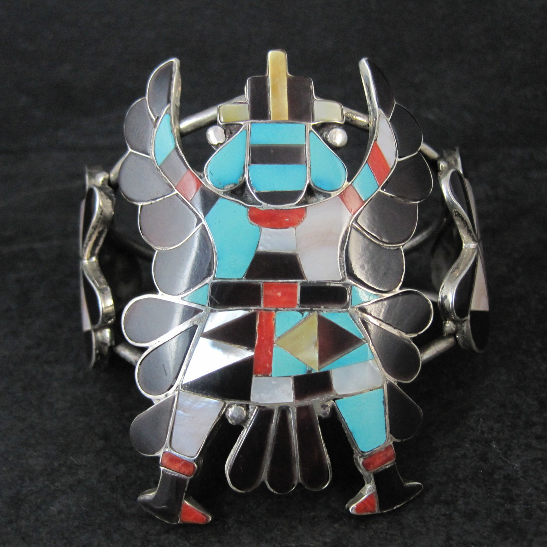Vintage Zuni Turquoise Coral Inlay Knifewing Cuff Bracelet Annalee Tekala