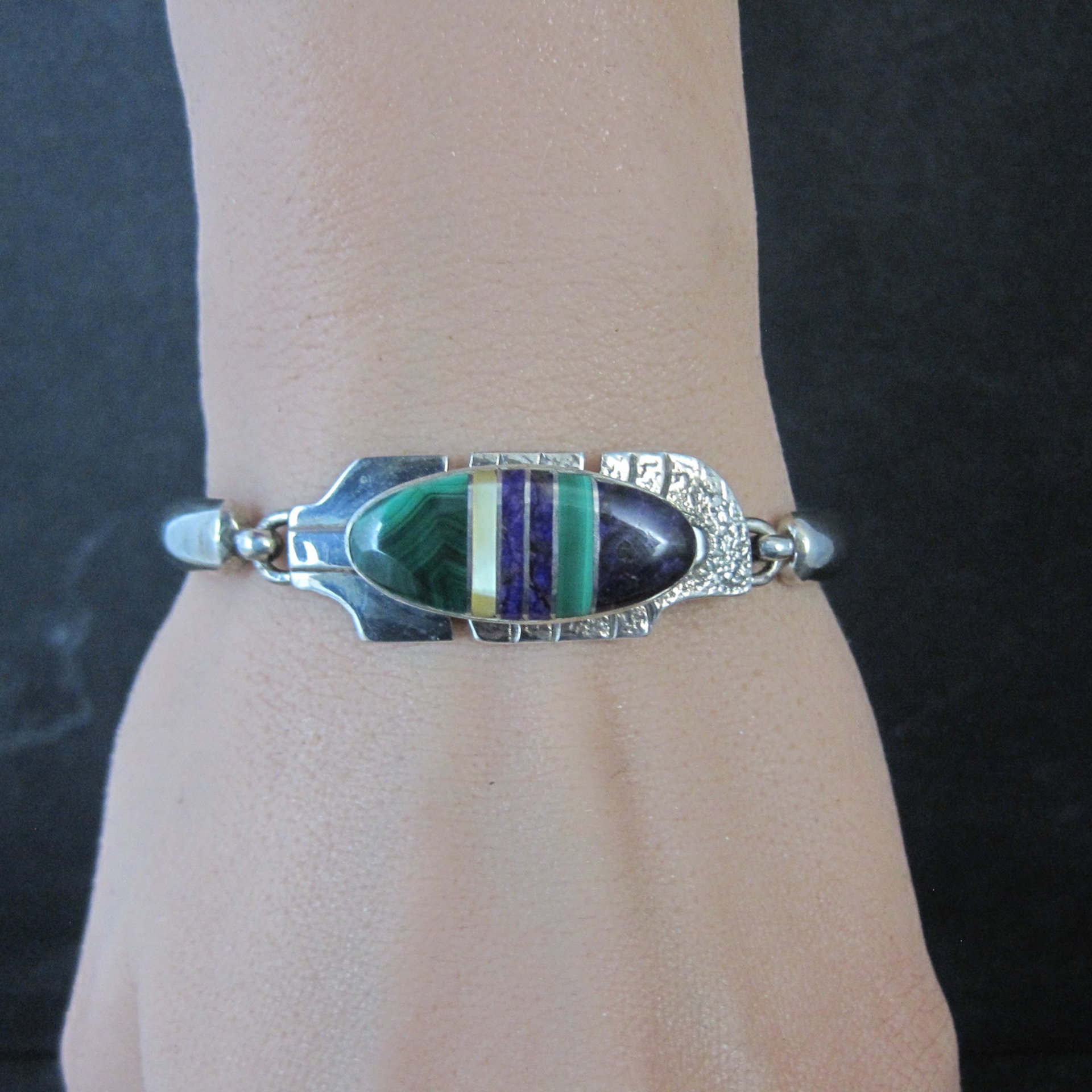 Estate Navajo Inlaid Feather Bracelet 6 Inches G Howe
