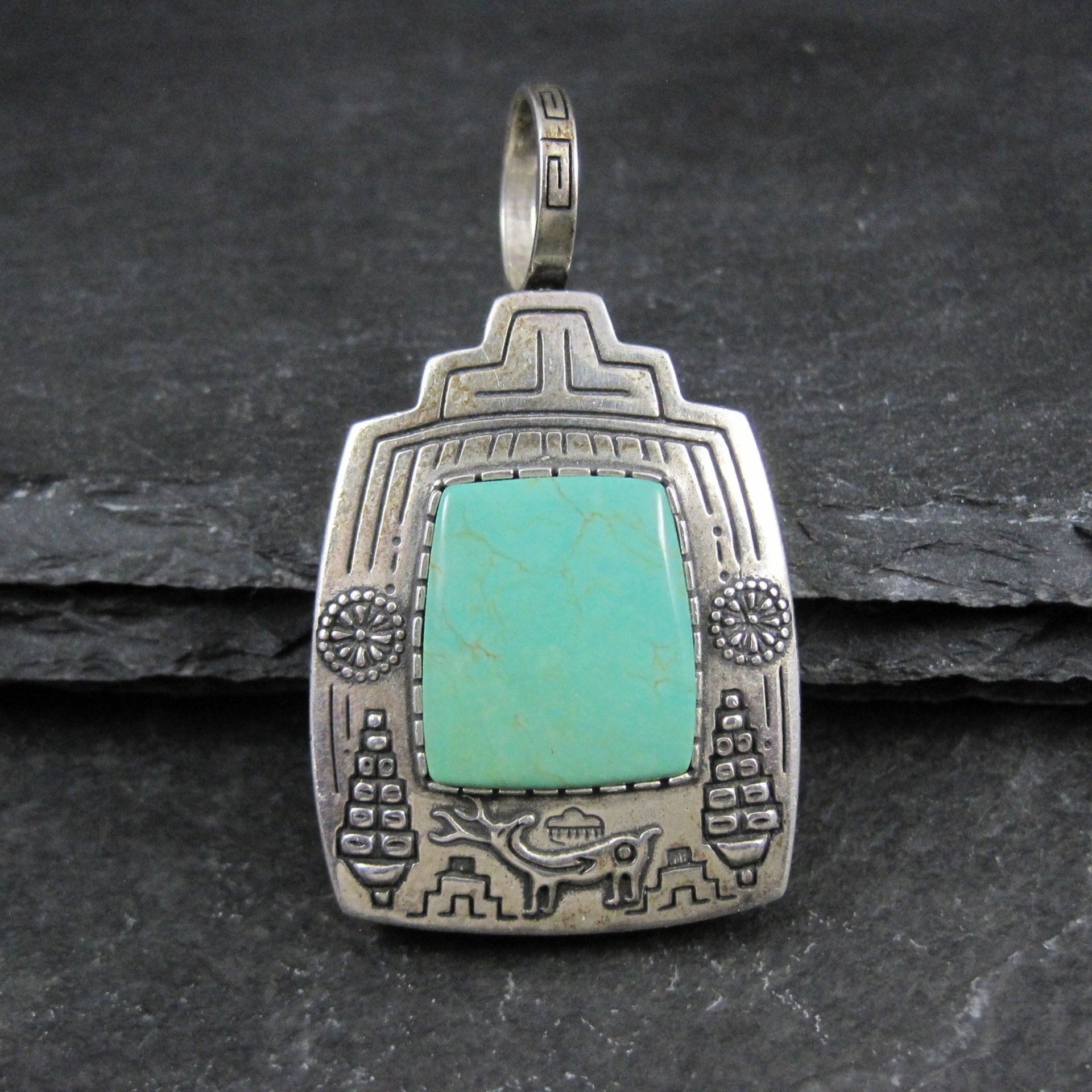 Carol Felley Turquoise Reversible Kachina Pendant Sterling Silver