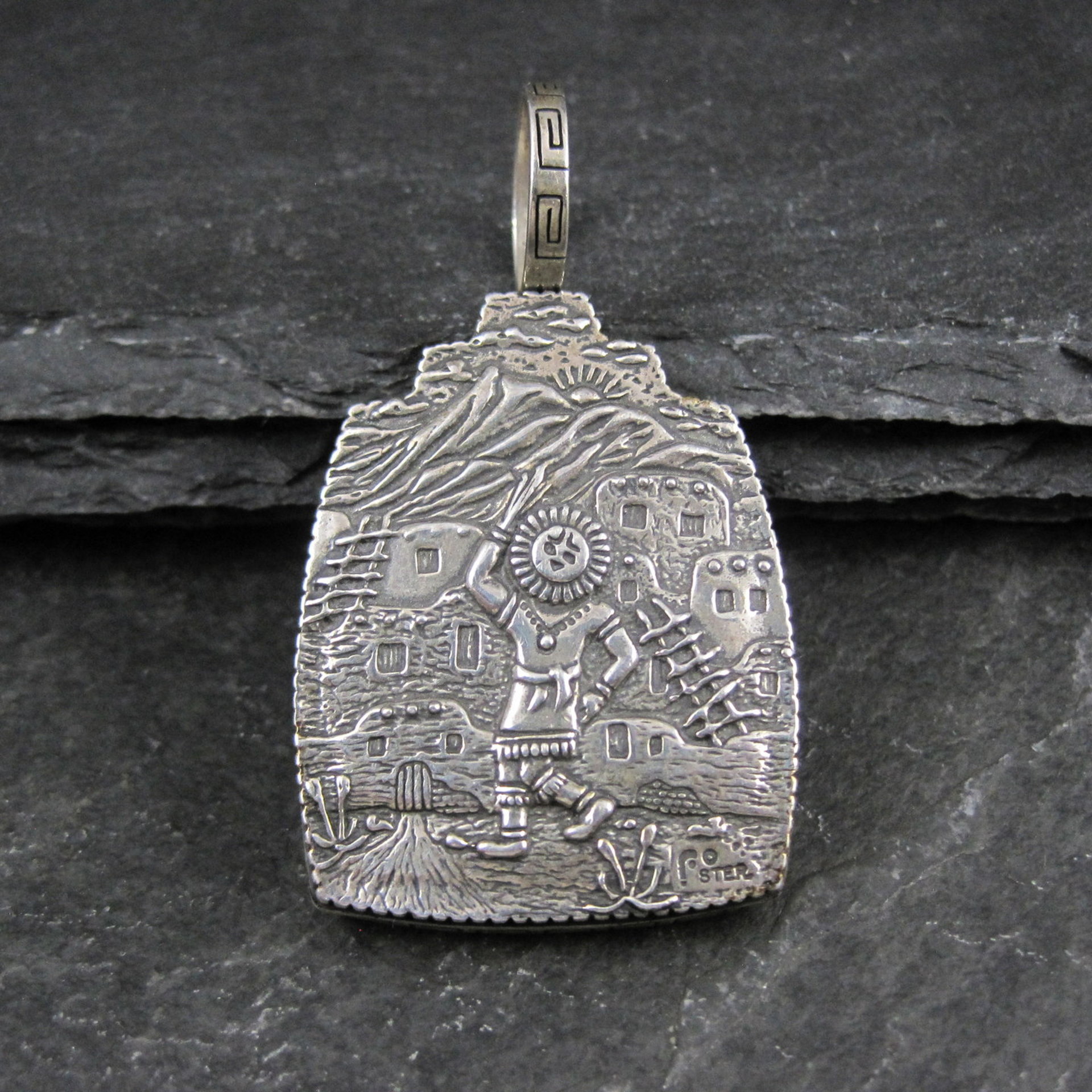 Carol Felley Turquoise Reversible Kachina Pendant Sterling Silver