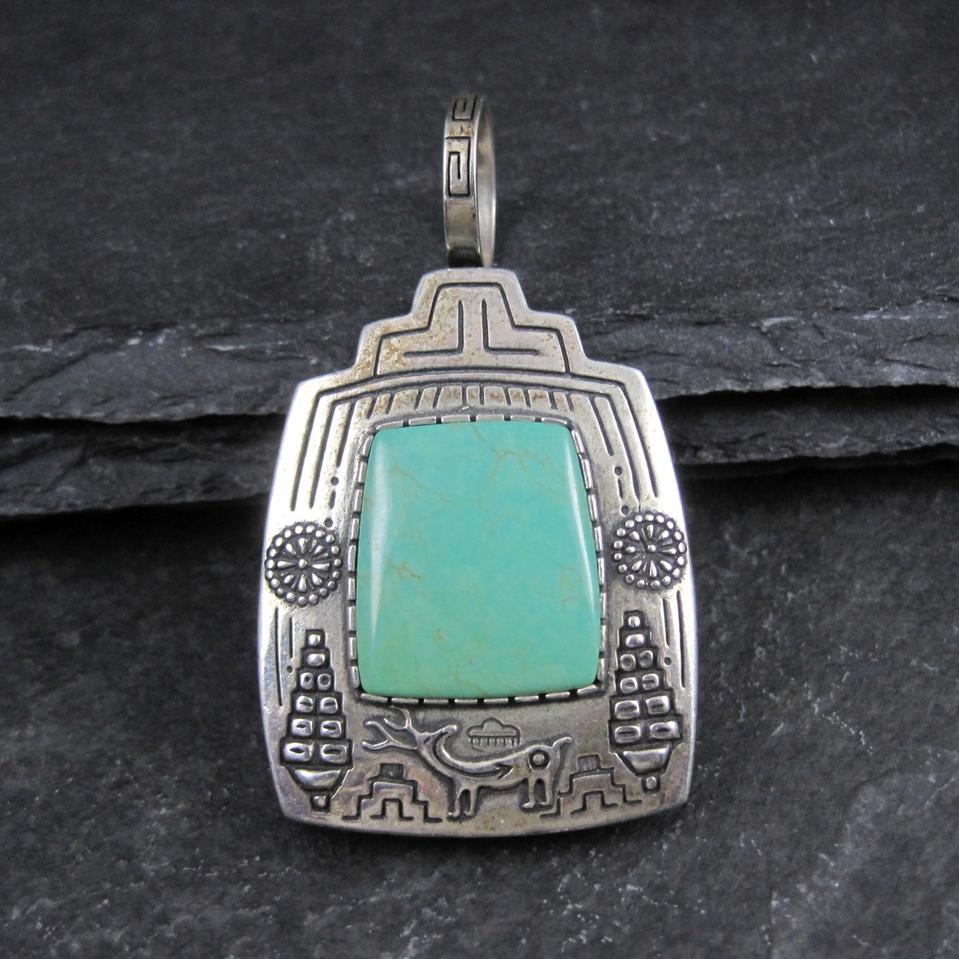 Carol Felley Turquoise Reversible Kachina Pendant Sterling Silver