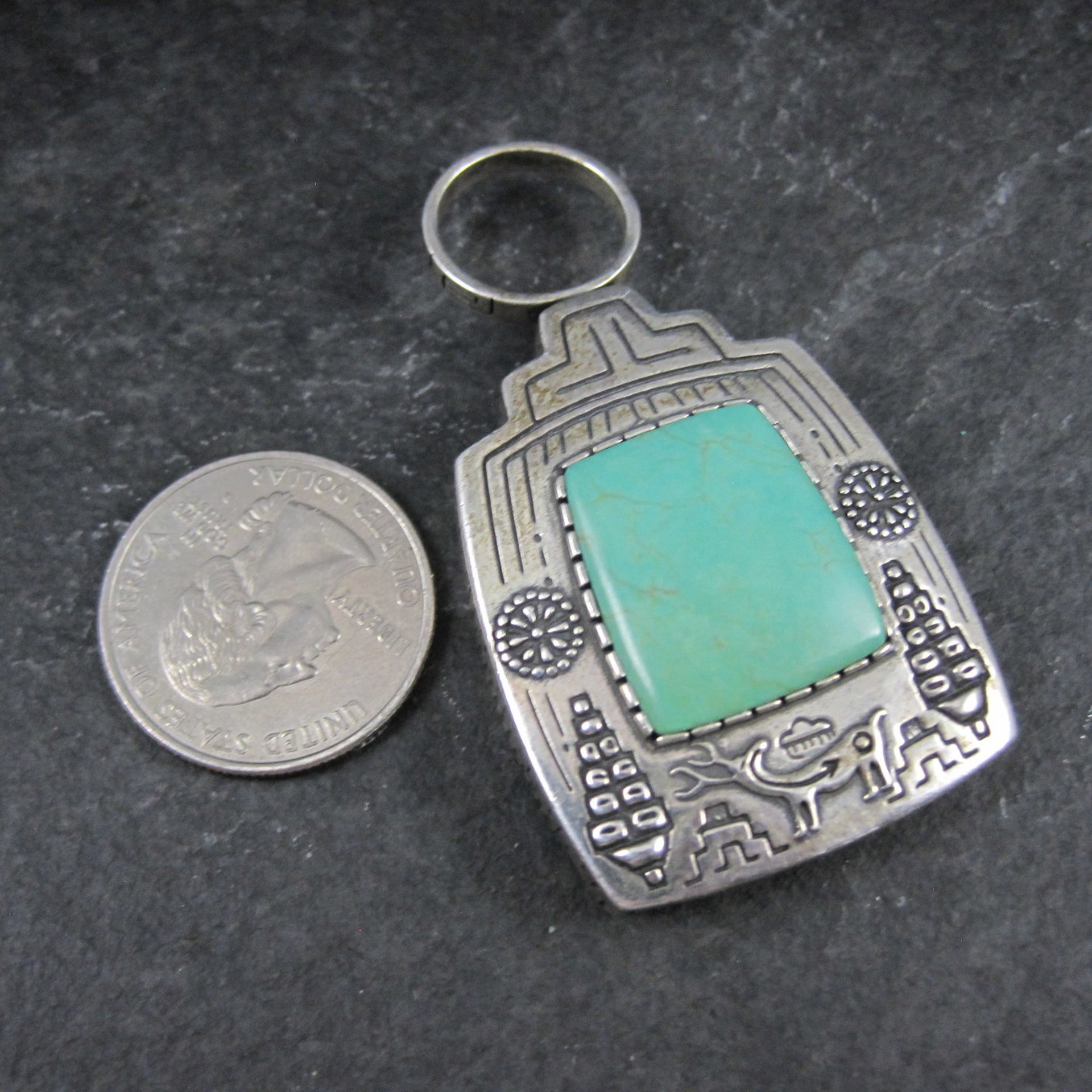 Carol Felley Turquoise Reversible Kachina Pendant Sterling Silver