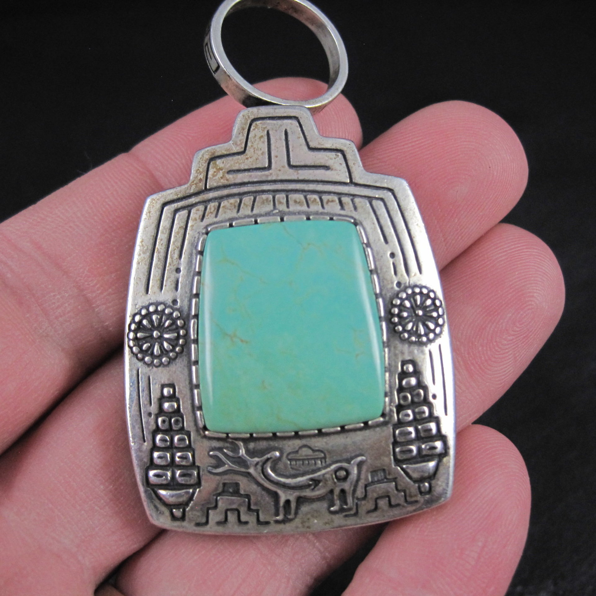 Carol Felley Turquoise Reversible Kachina Pendant Sterling Silver