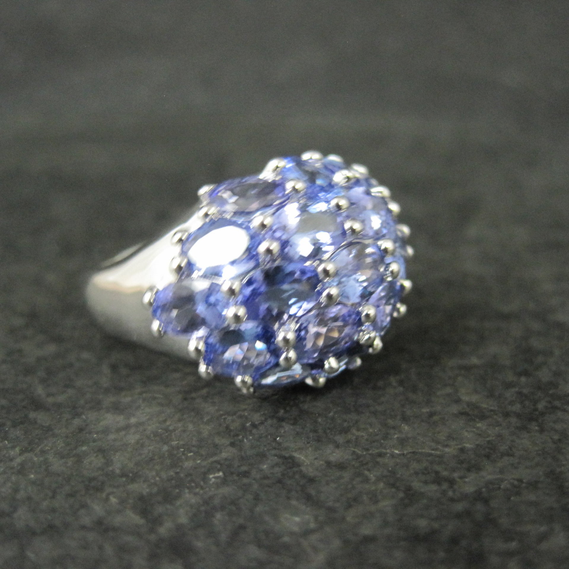 Large 7.50 Carat Tanzanite Cocktail Dome Ring in Sterling Silver Size 10