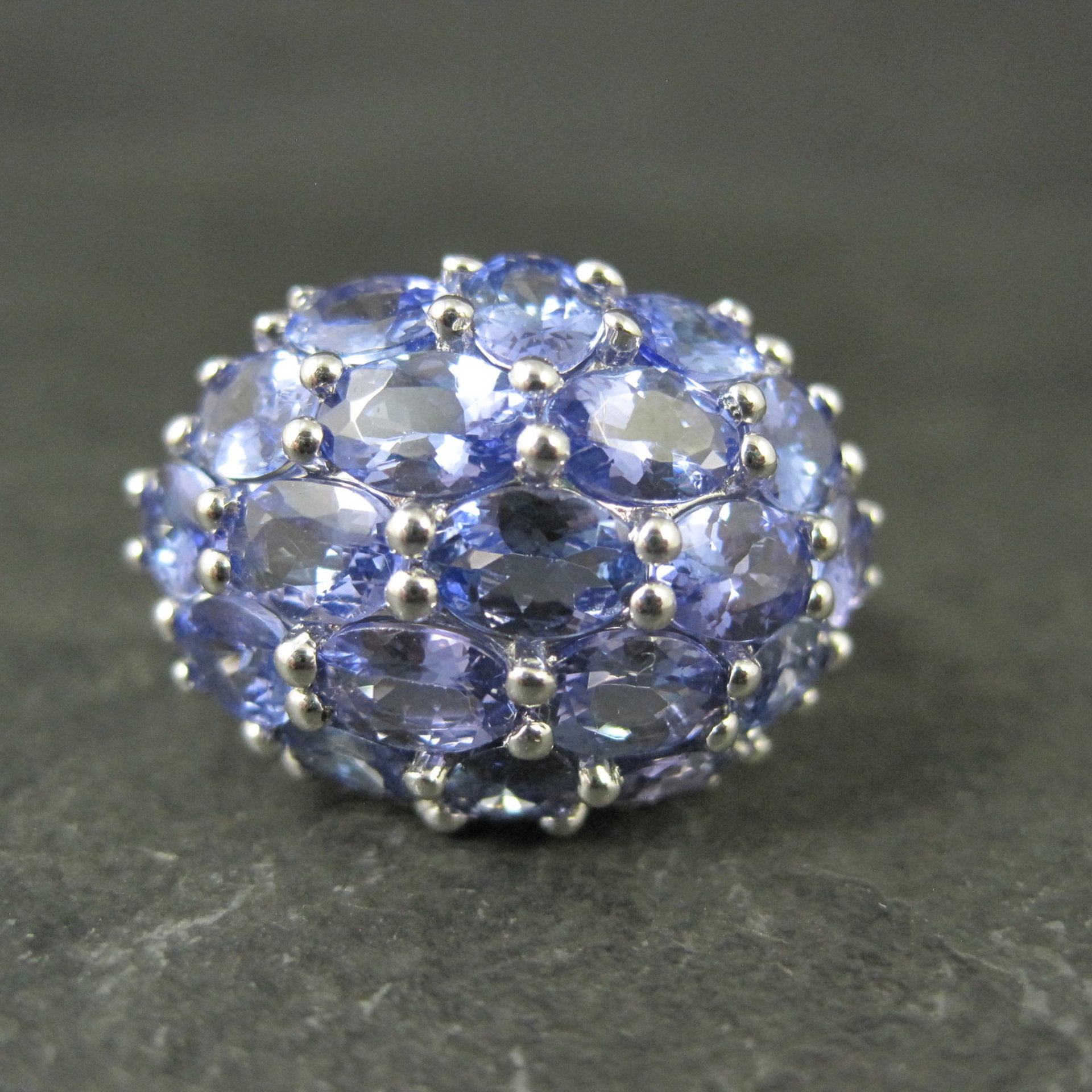 Large 7.50 Carat Tanzanite Cocktail Dome Ring in Sterling Silver Size 10