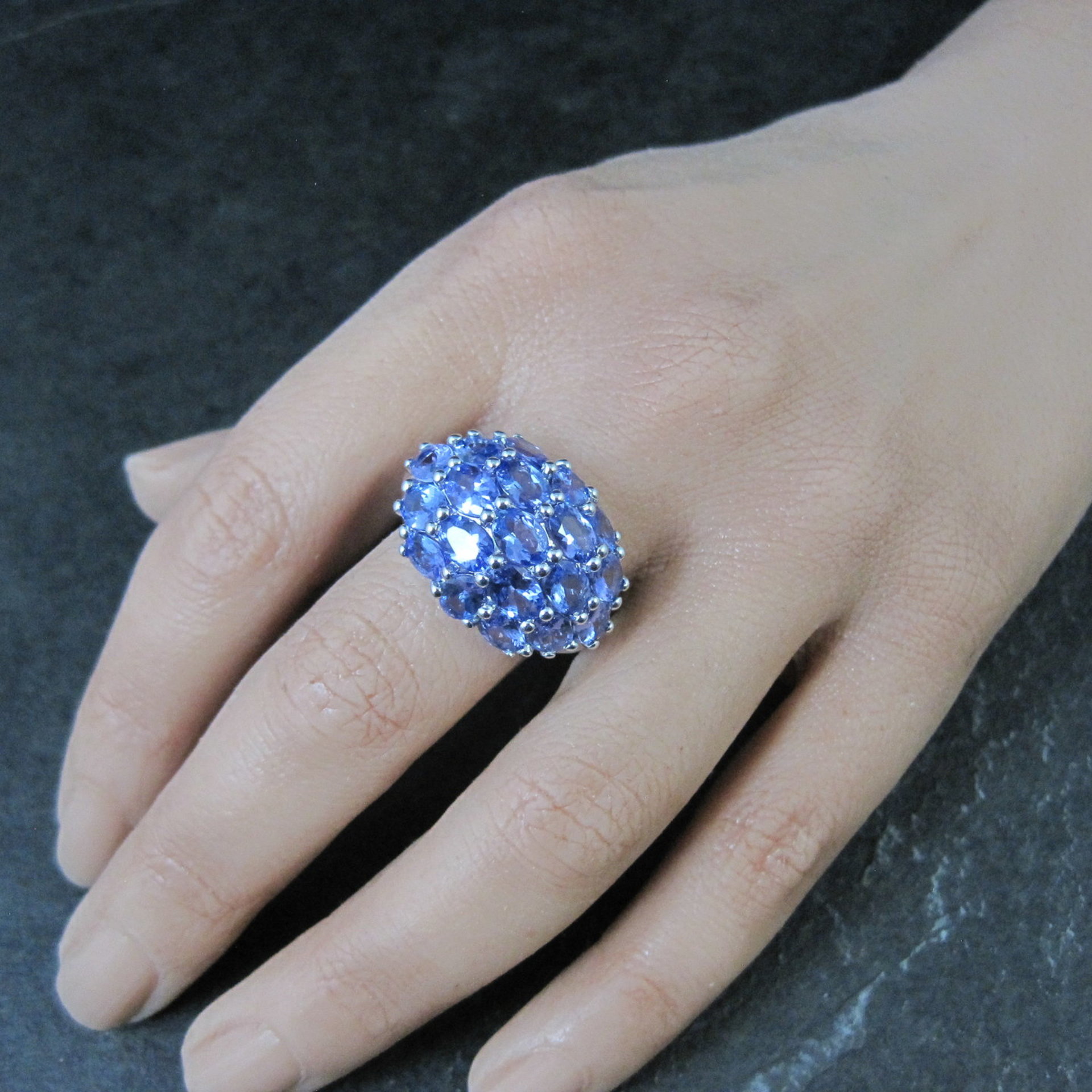 Large 7.50 Carat Tanzanite Cocktail Dome Ring in Sterling Silver Size 10