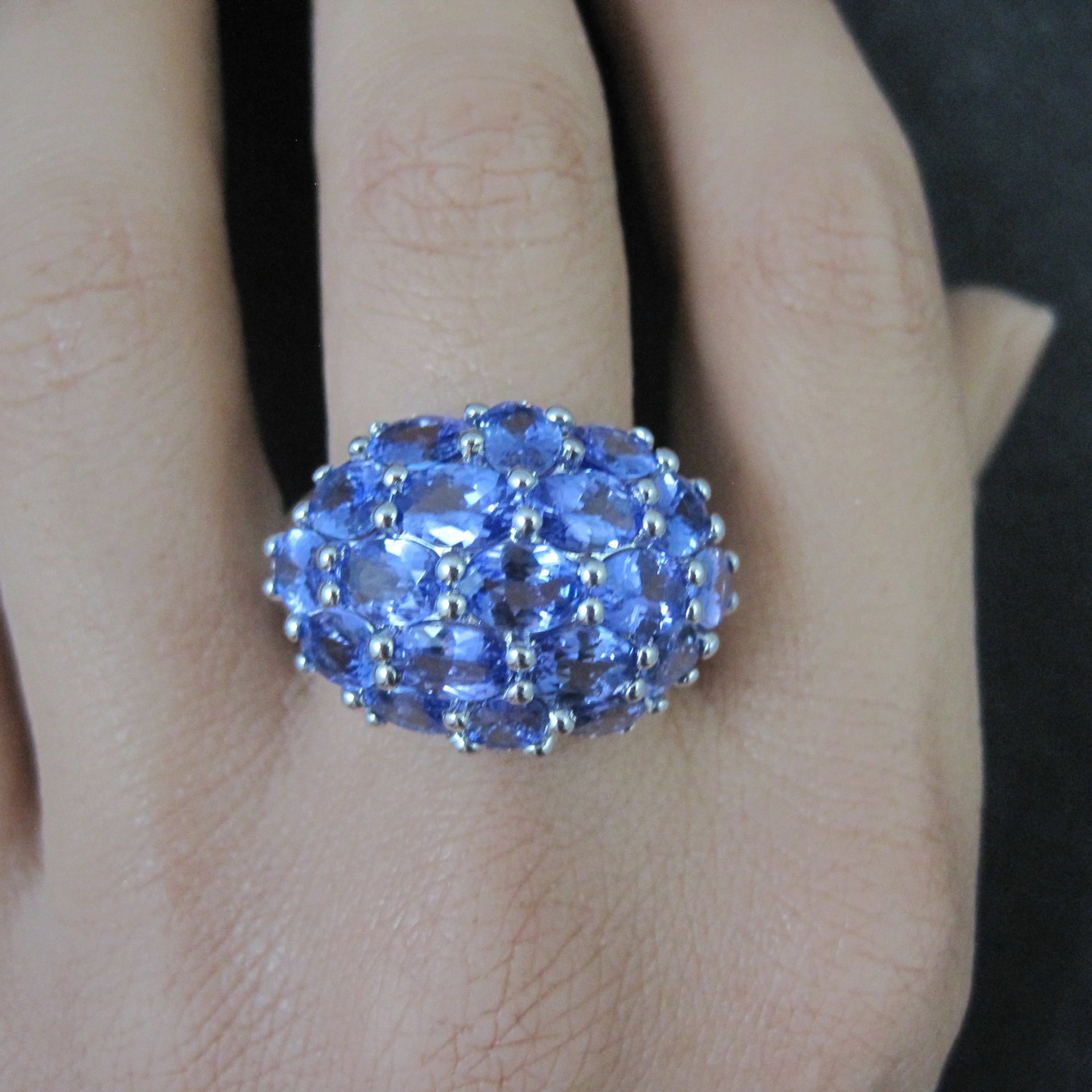 Large 7.50 Carat Tanzanite Cocktail Dome Ring in Sterling Silver Size 10
