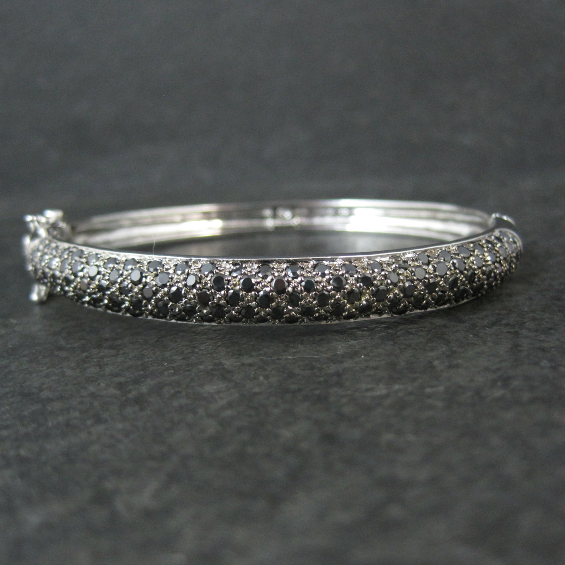 Sterling Silver Black Tourmaline Bangle Bracelet 6.75"