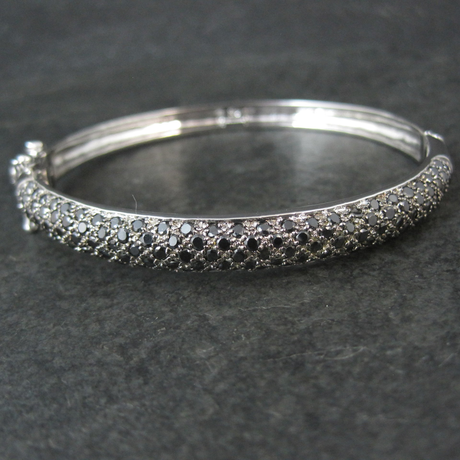 Sterling Silver Black Tourmaline Bangle Bracelet 6.75"