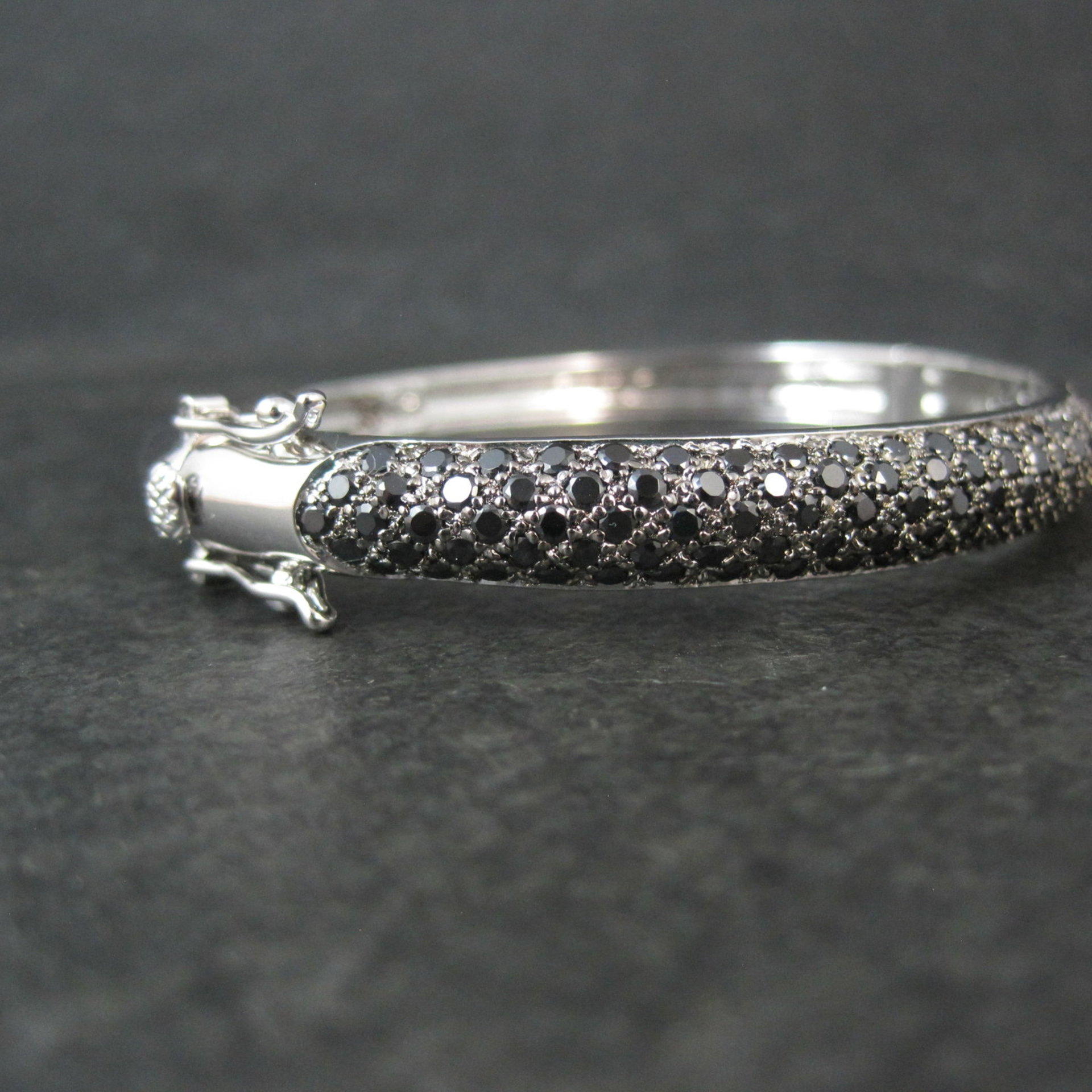 Sterling Silver Black Tourmaline Bangle Bracelet 6.75"
