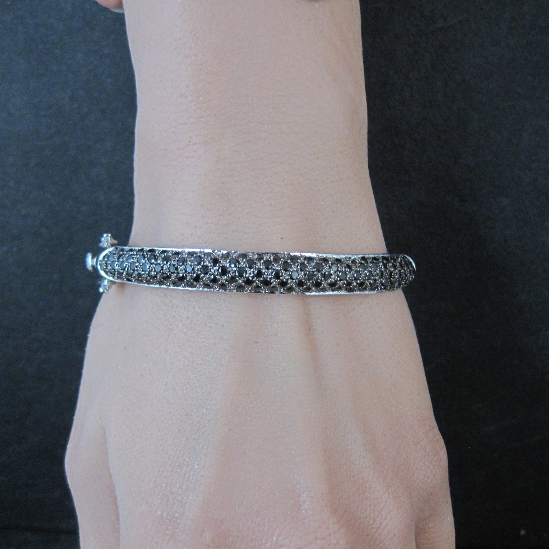 Sterling Silver Black Tourmaline Bangle Bracelet 6.75"