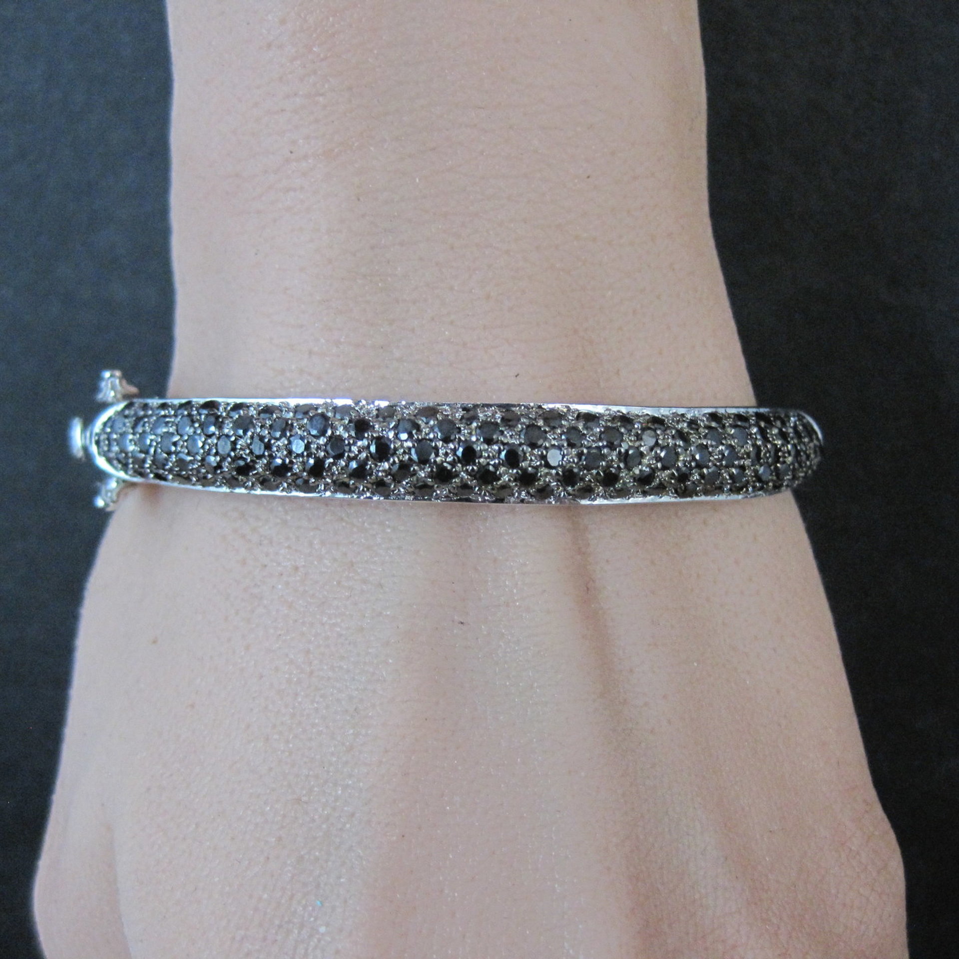Sterling Silver Black Tourmaline Bangle Bracelet 6.75"