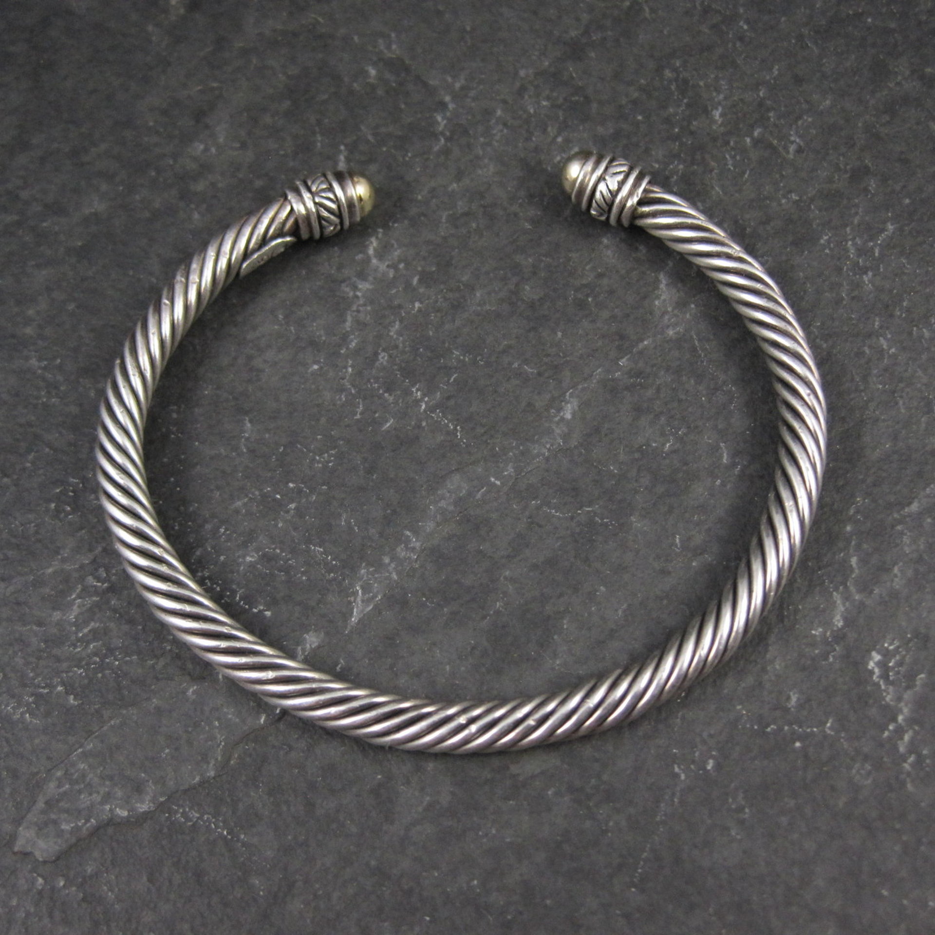 Vintage Sterling Silver and 18K Yellow Gold Cable Bracelet 7" Jeffrey Levin