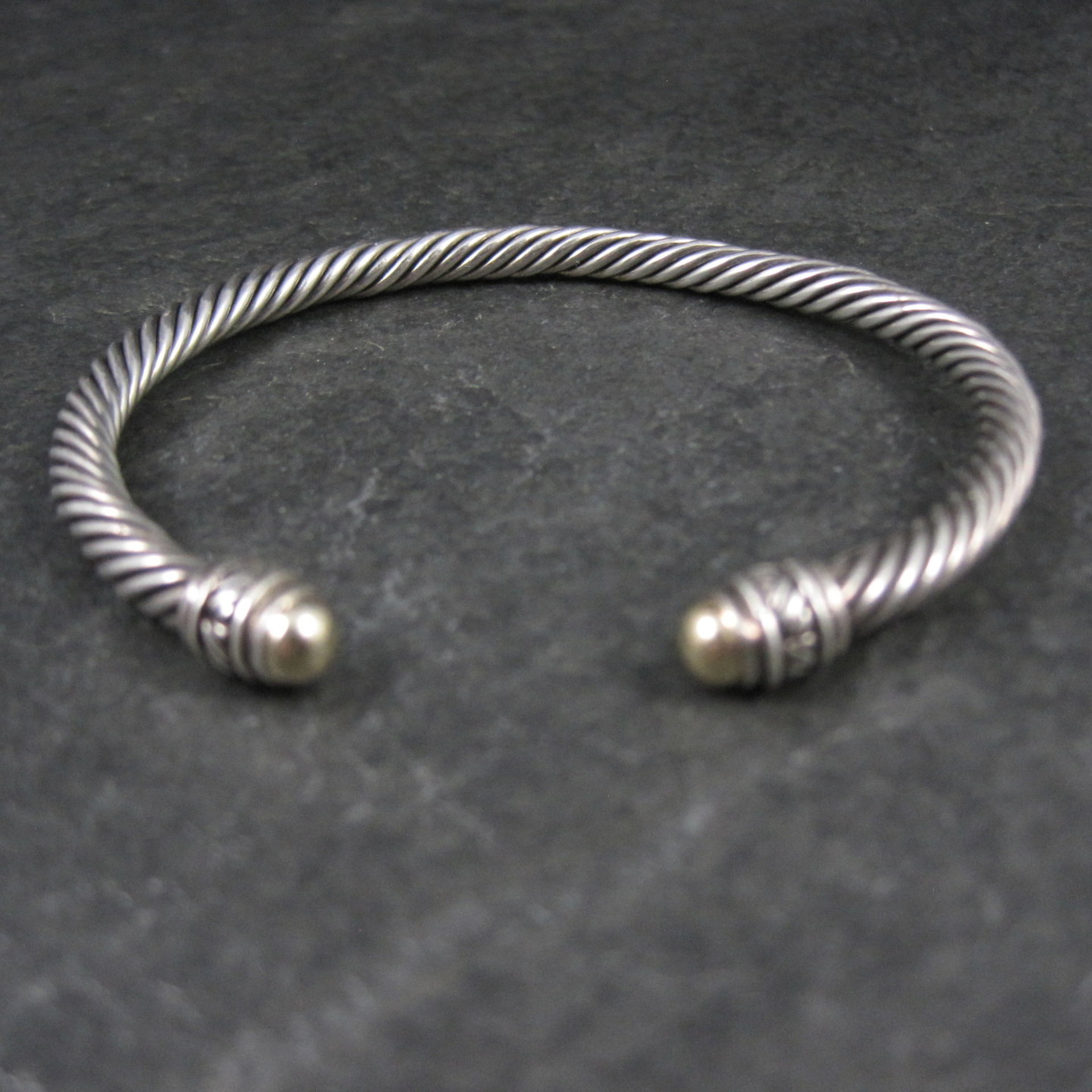 Vintage Sterling Silver and 18K Yellow Gold Cable Bracelet 7" Jeffrey Levin
