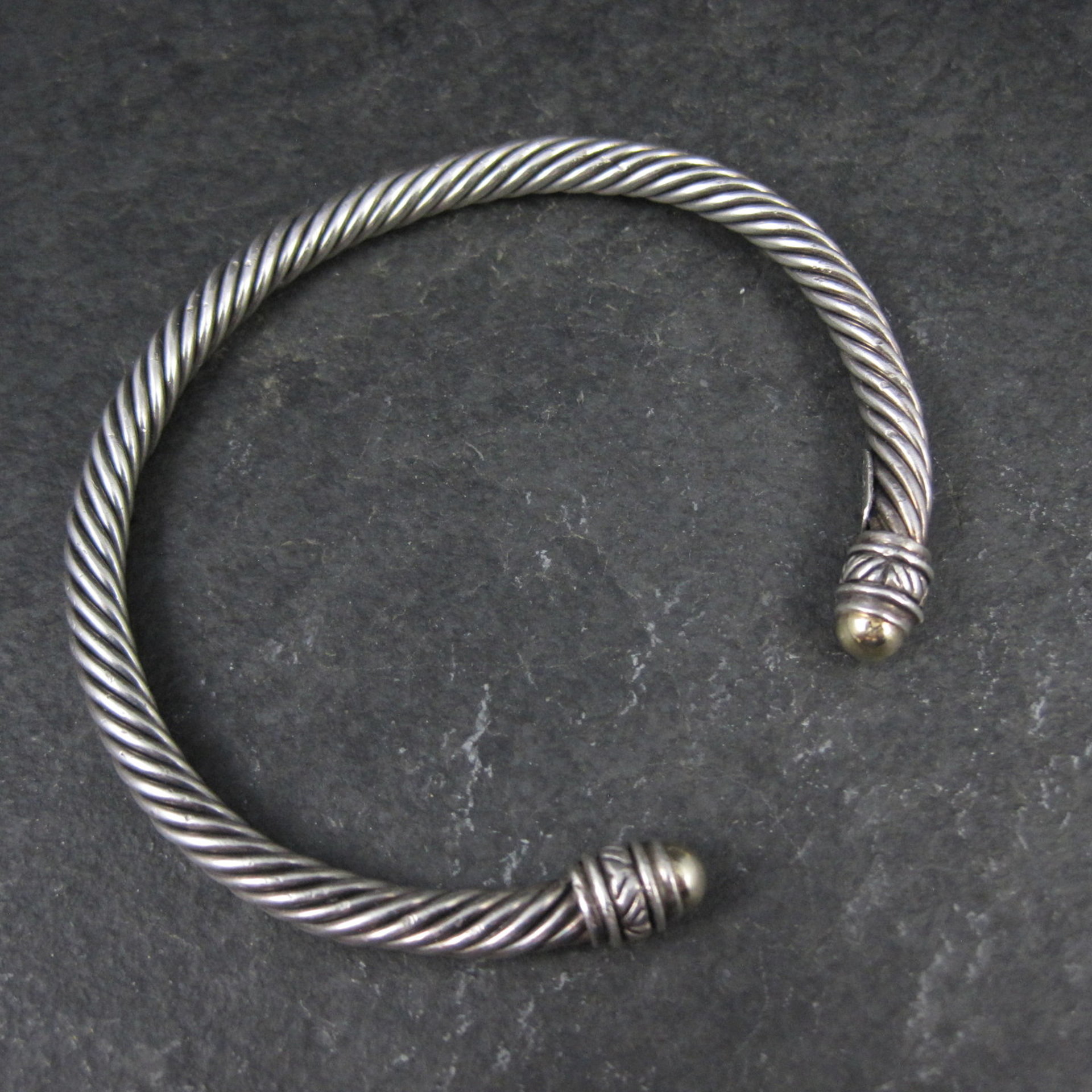 Vintage Sterling Silver and 18K Yellow Gold Cable Bracelet 7" Jeffrey Levin