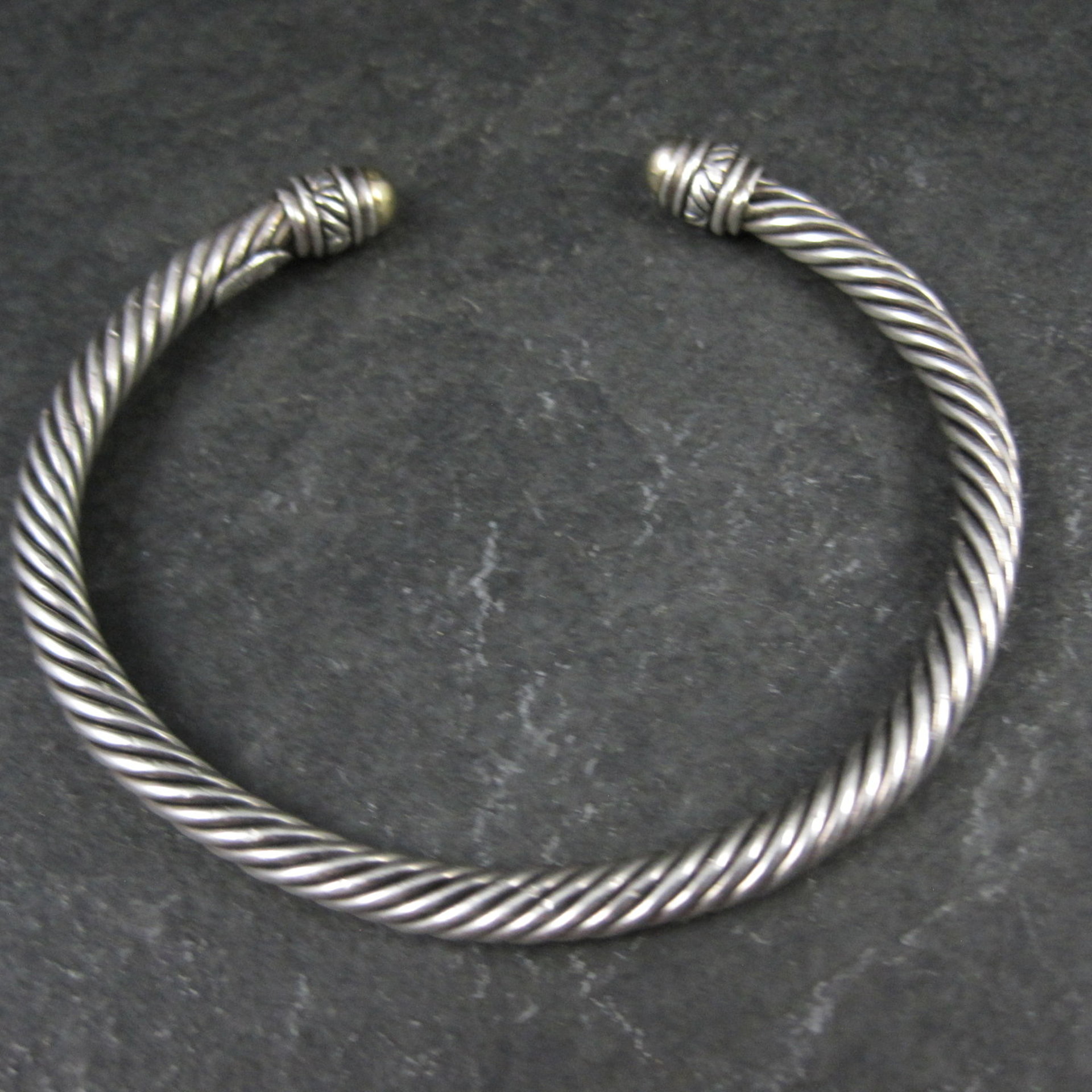 Vintage Sterling Silver and 18K Yellow Gold Cable Bracelet 7" Jeffrey Levin