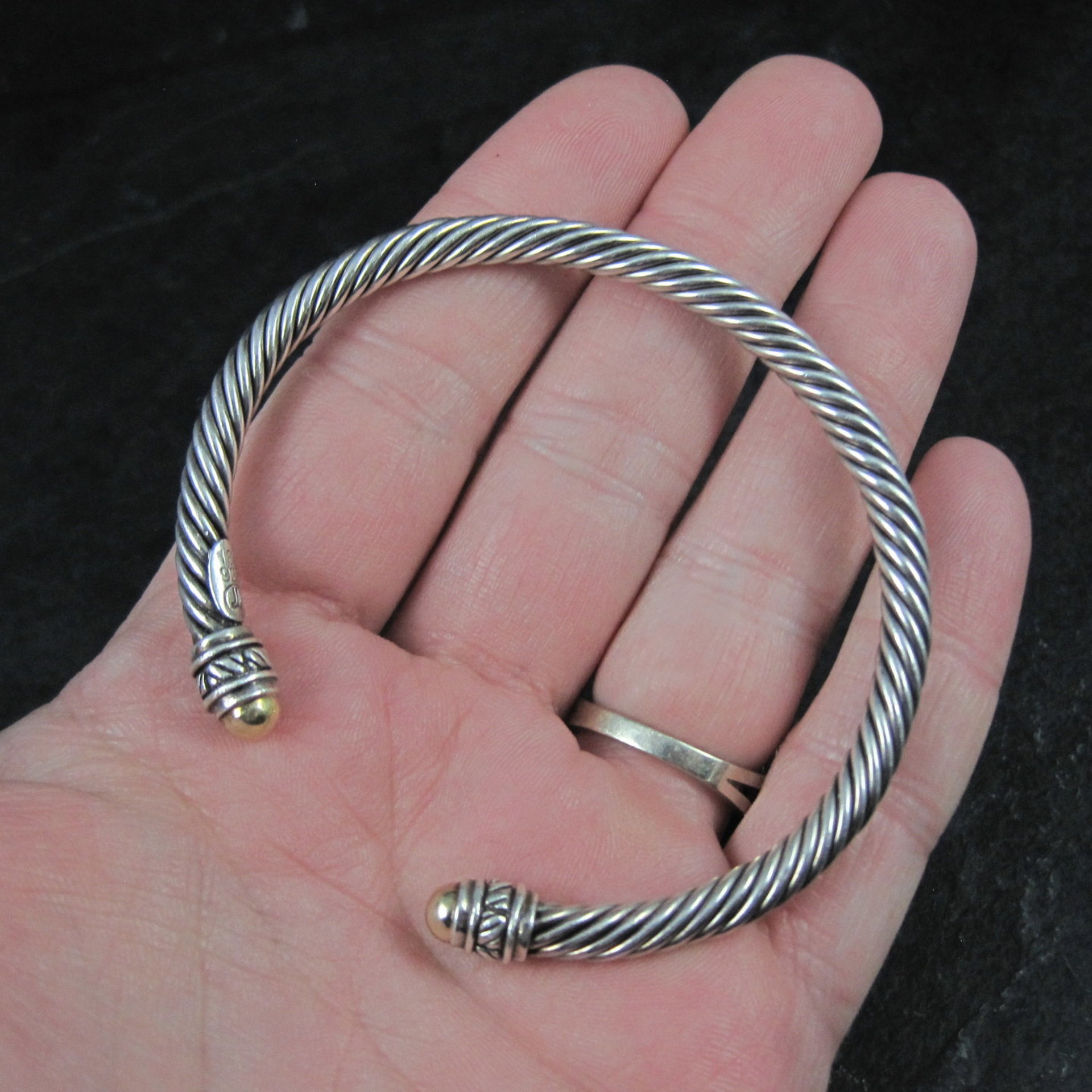Vintage Sterling Silver and 18K Yellow Gold Cable Bracelet 7" Jeffrey Levin