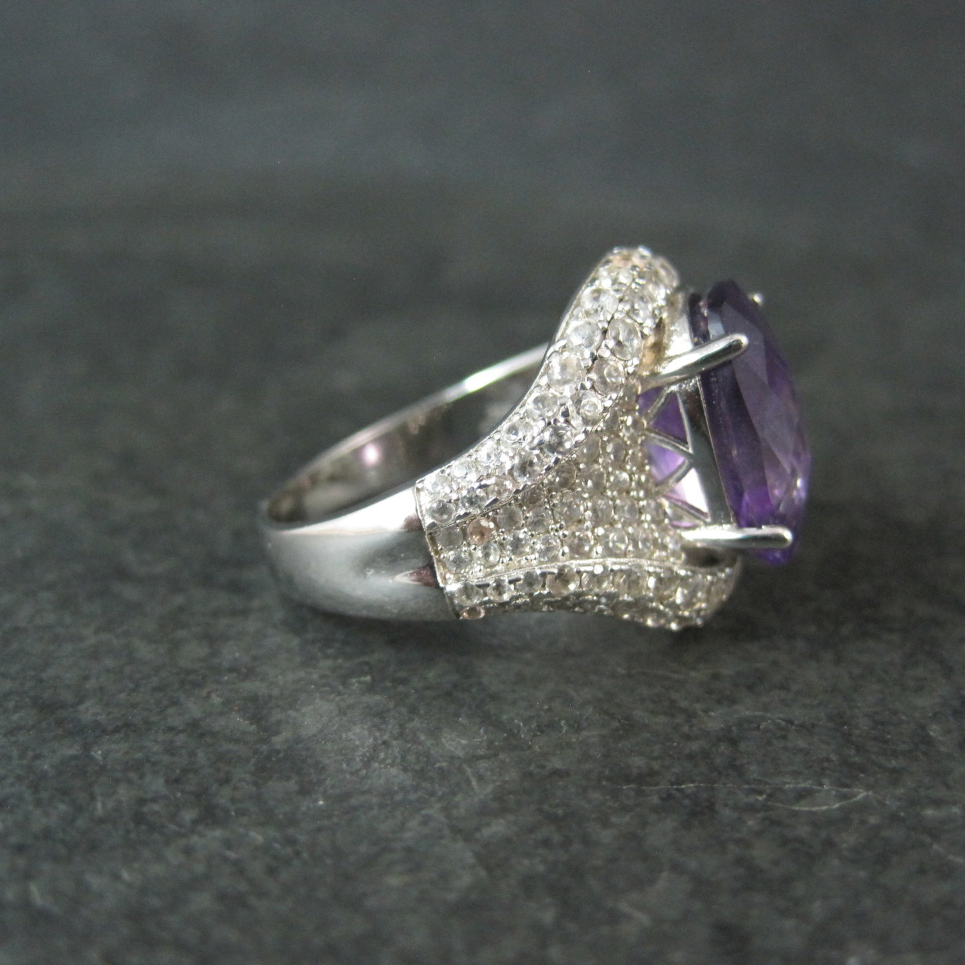 5.50 Carat Amethyst and 3.08 ctw White Zircon Ring in Sterling Silver Size 10