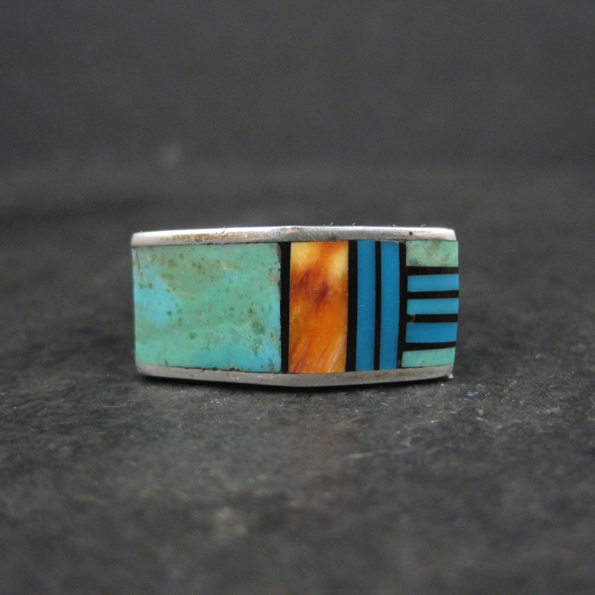 Vintage Southwestern Sterling Turquoise Spiny Oyster Inlay Ring Size 7