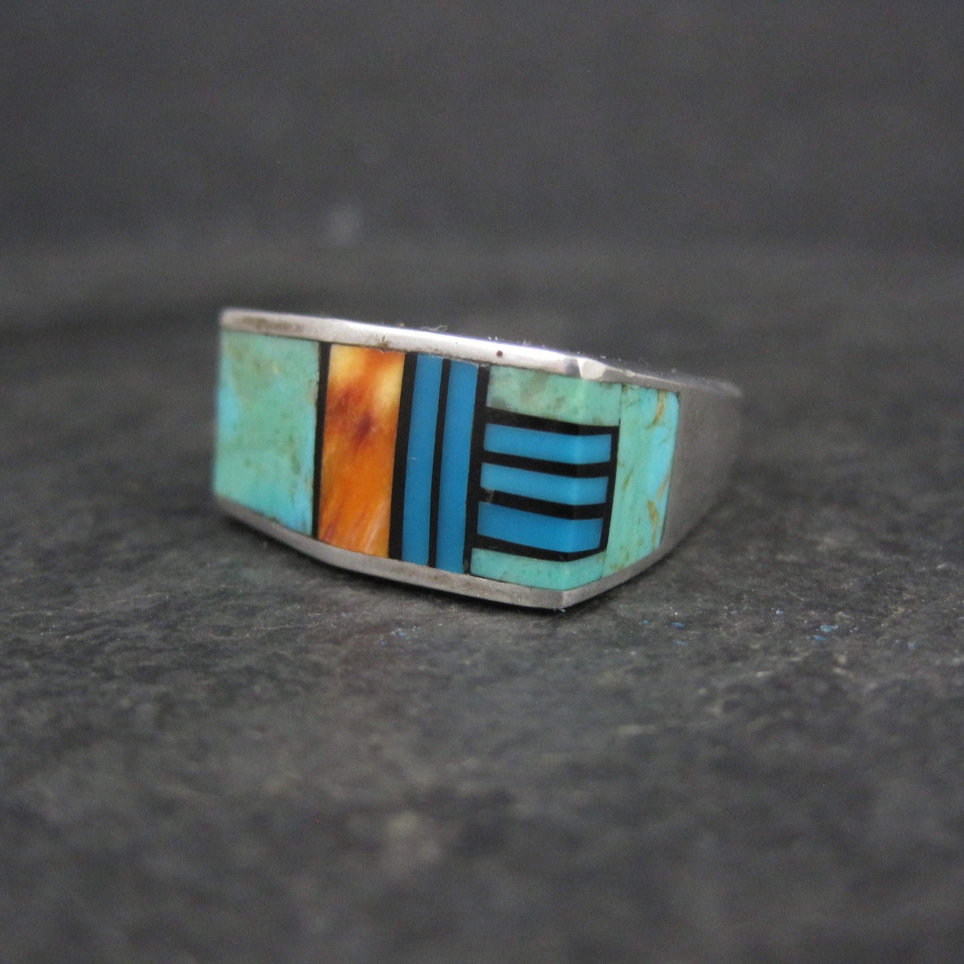 Vintage Southwestern Sterling Turquoise Spiny Oyster Inlay Ring Size 7