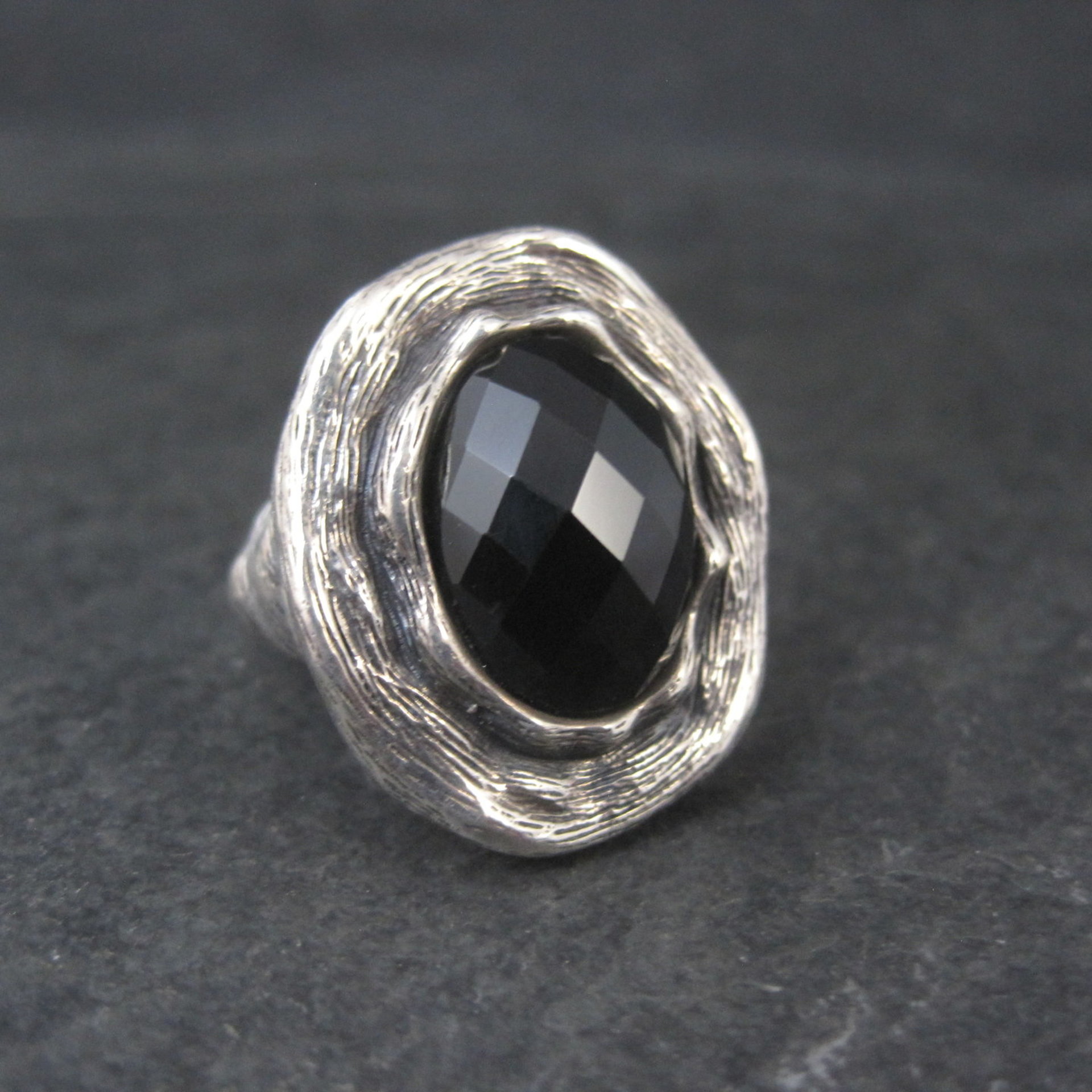 Vintage Gothic Chunky Onyx Sterling Ring Size 6