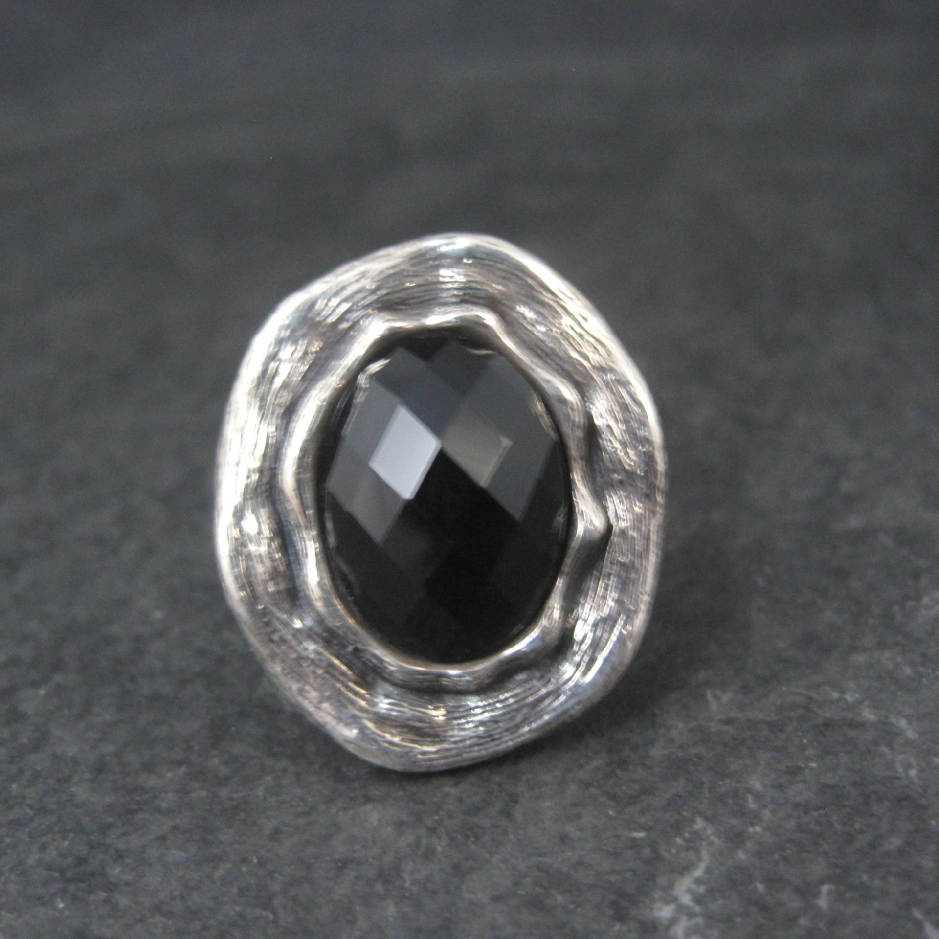 Vintage Gothic Chunky Onyx Sterling Ring Size 6