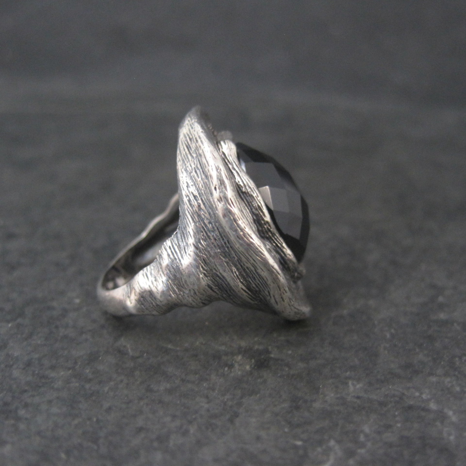 Vintage Gothic Chunky Onyx Sterling Ring Size 6