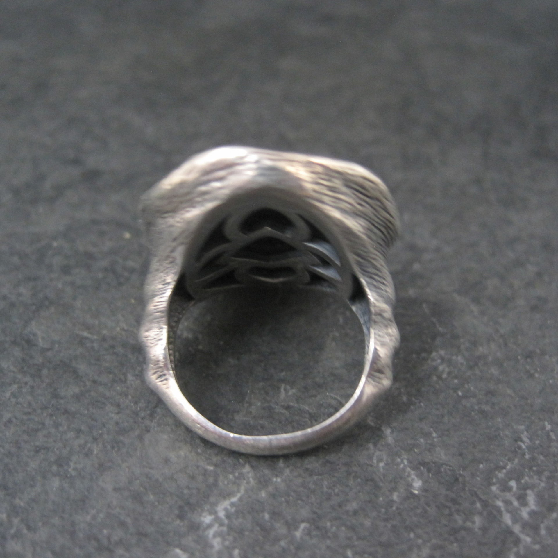 Vintage Gothic Chunky Onyx Sterling Ring Size 6