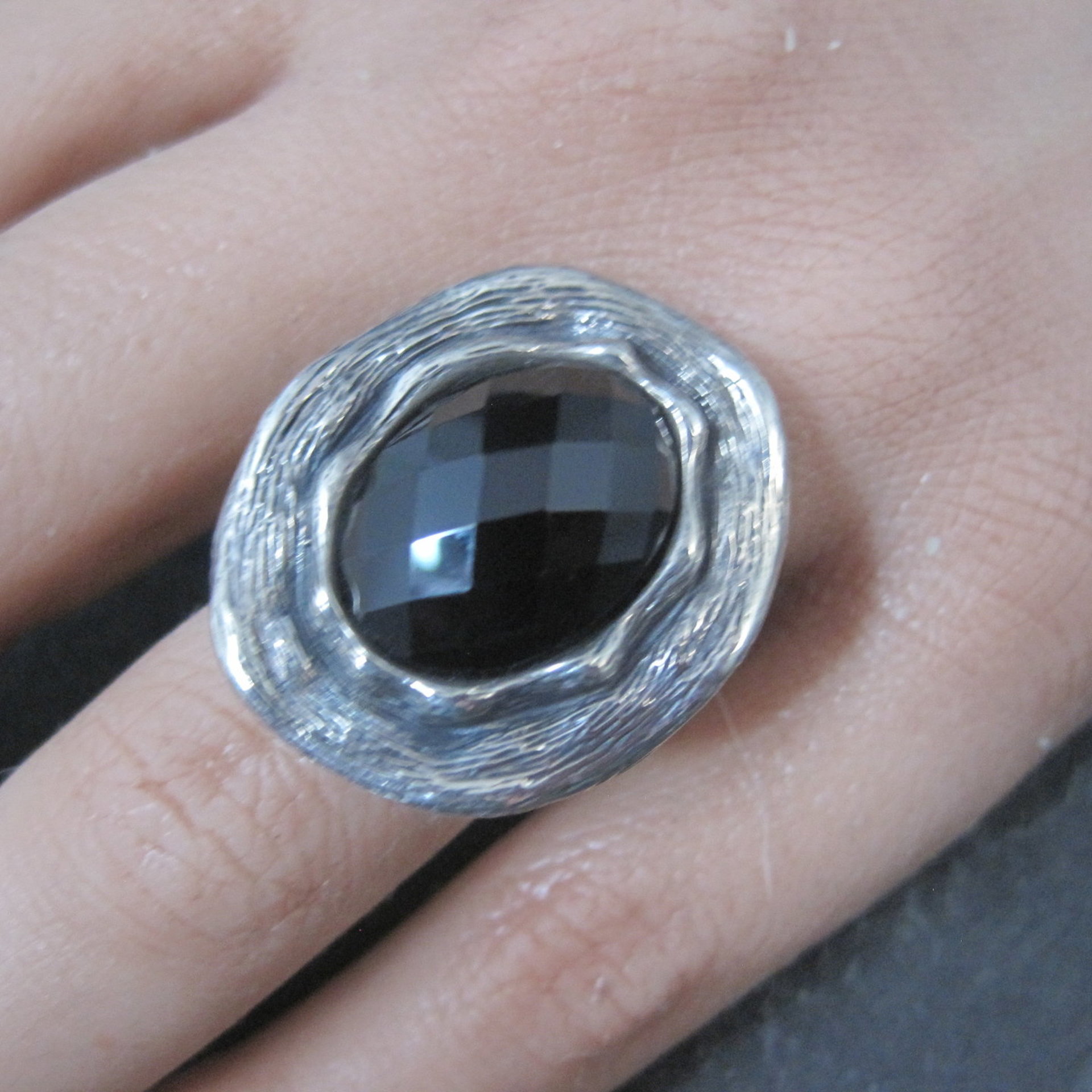 Vintage Gothic Chunky Onyx Sterling Ring Size 6