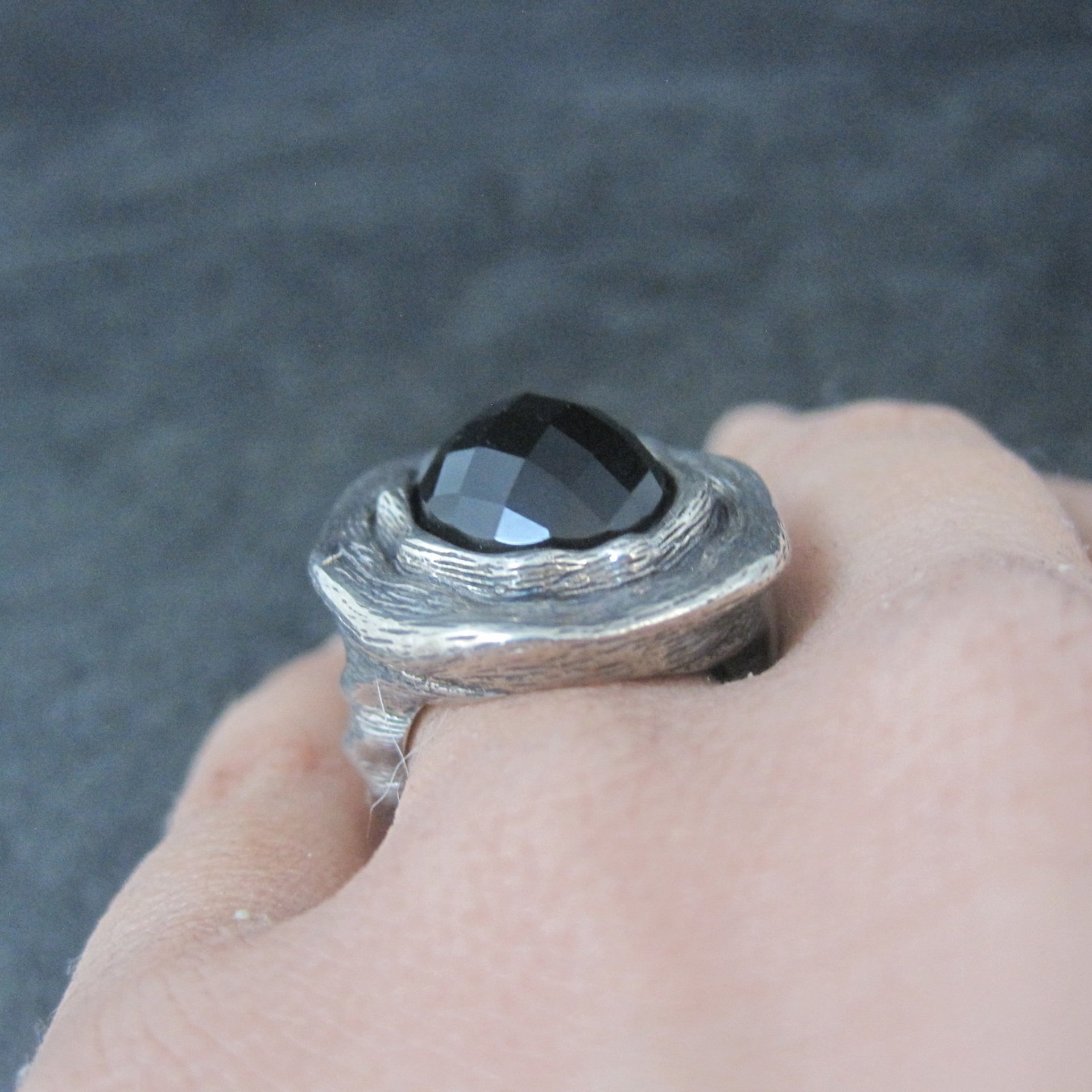 Vintage Gothic Chunky Onyx Sterling Ring Size 6