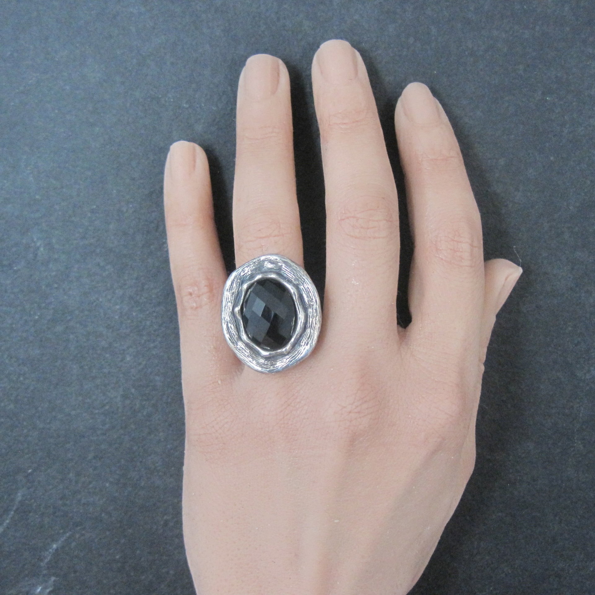 Vintage Gothic Chunky Onyx Sterling Ring Size 6