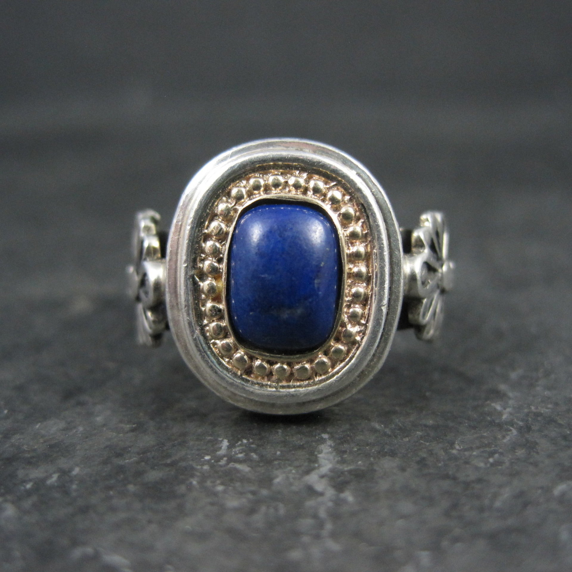 Vintage Sterling and 14K Lapis Lazuli Ring Size 8