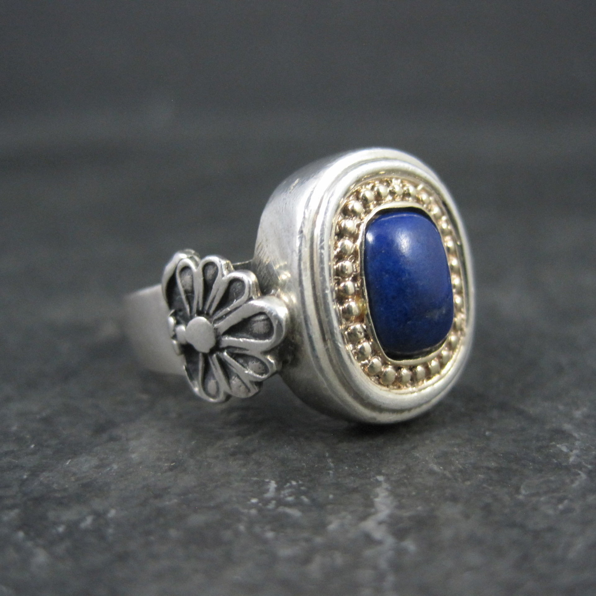 Vintage Sterling and 14K Lapis Lazuli Ring Size 8