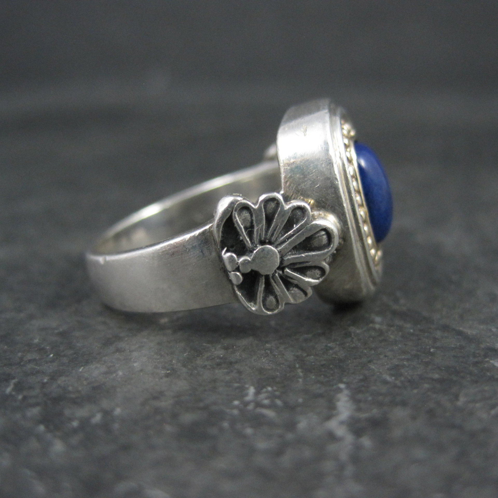 Vintage Sterling and 14K Lapis Lazuli Ring Size 8