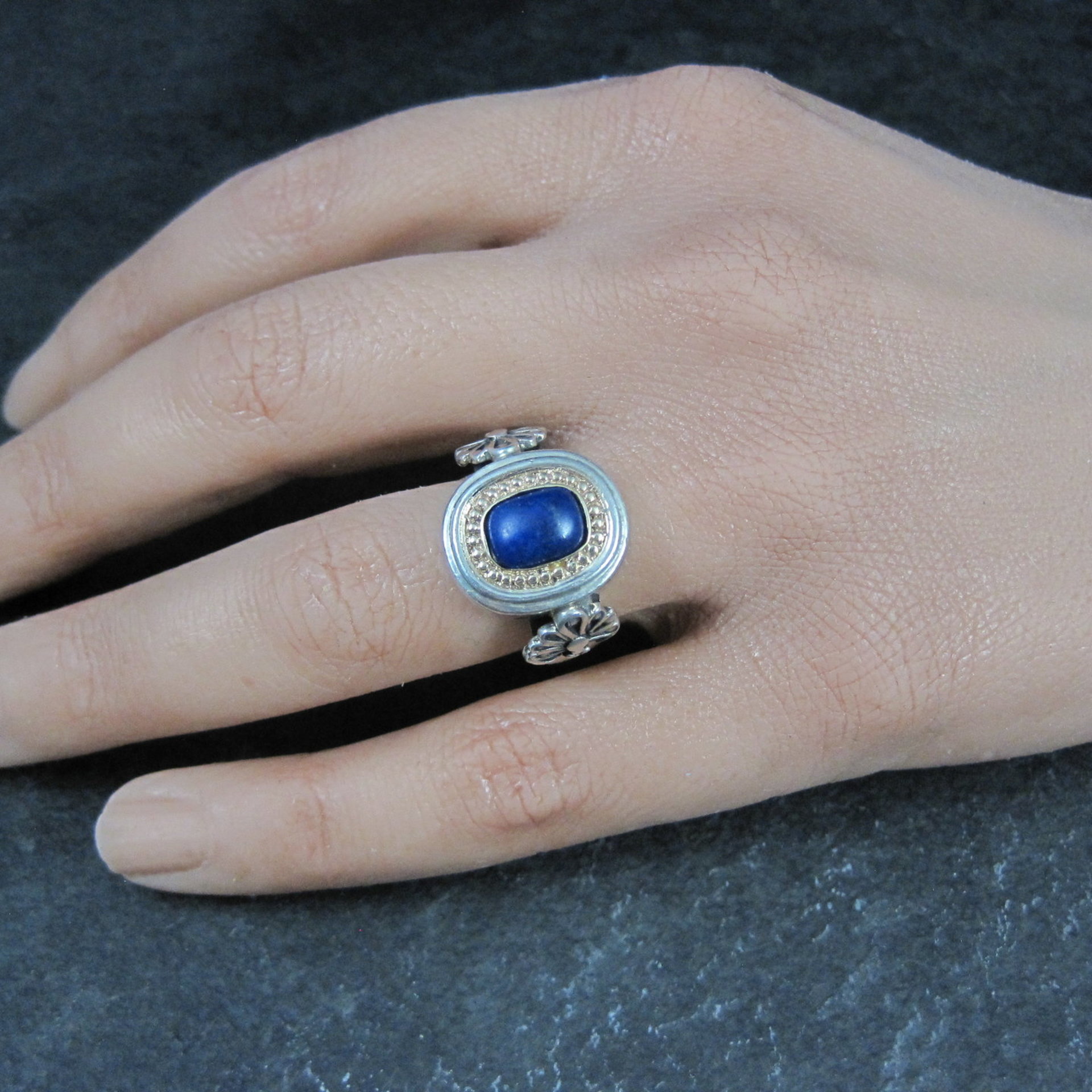 Vintage Sterling and 14K Lapis Lazuli Ring Size 8