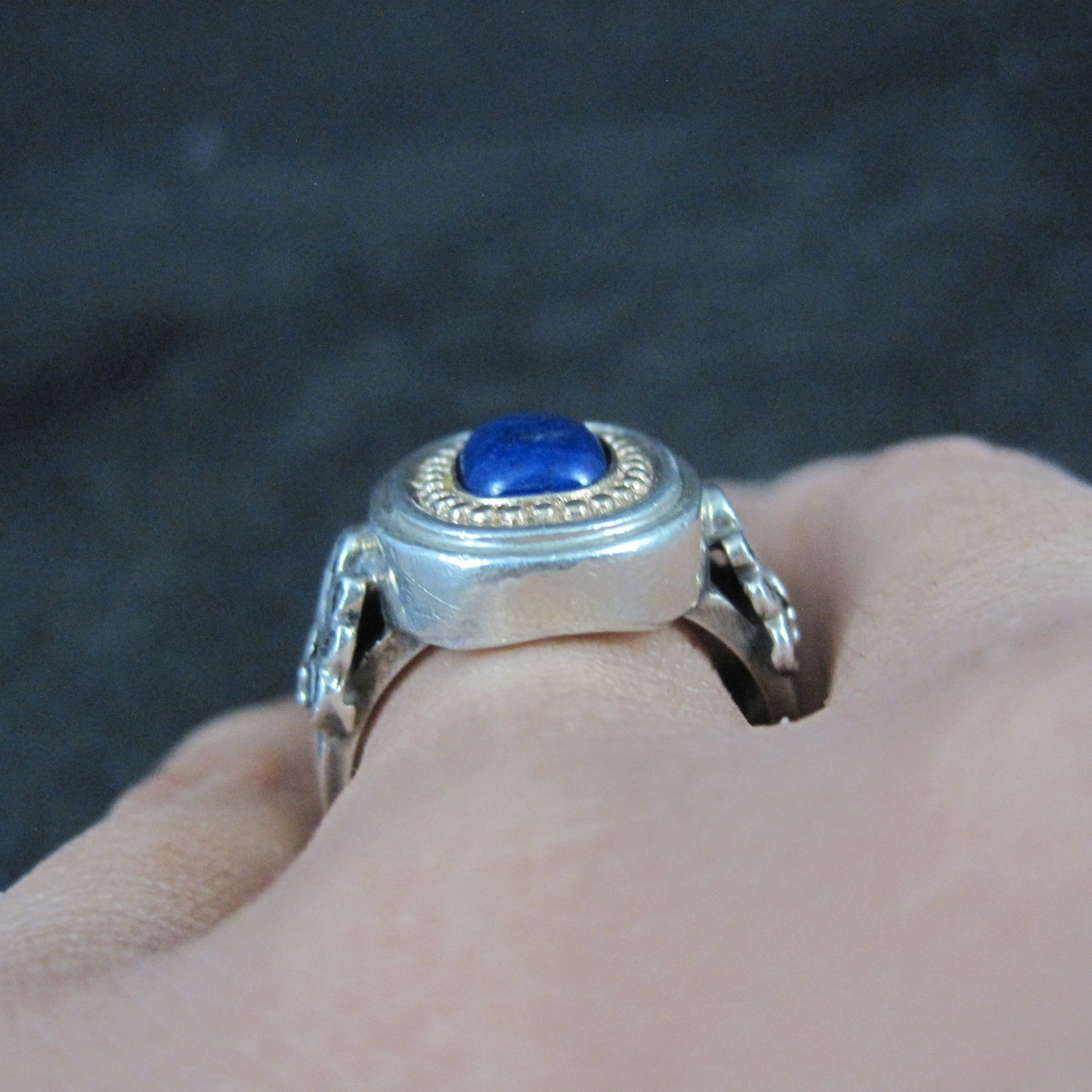 Vintage Sterling and 14K Lapis Lazuli Ring Size 8