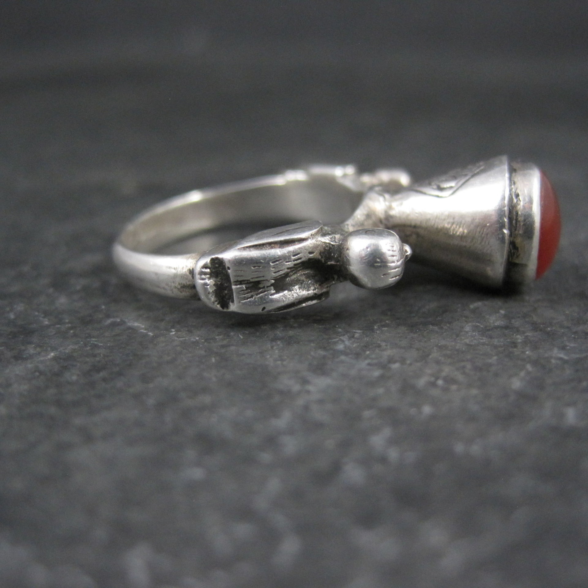 Vintage Carnelian Bird Ring Size 7 Unique Sterling Silver Jewelry