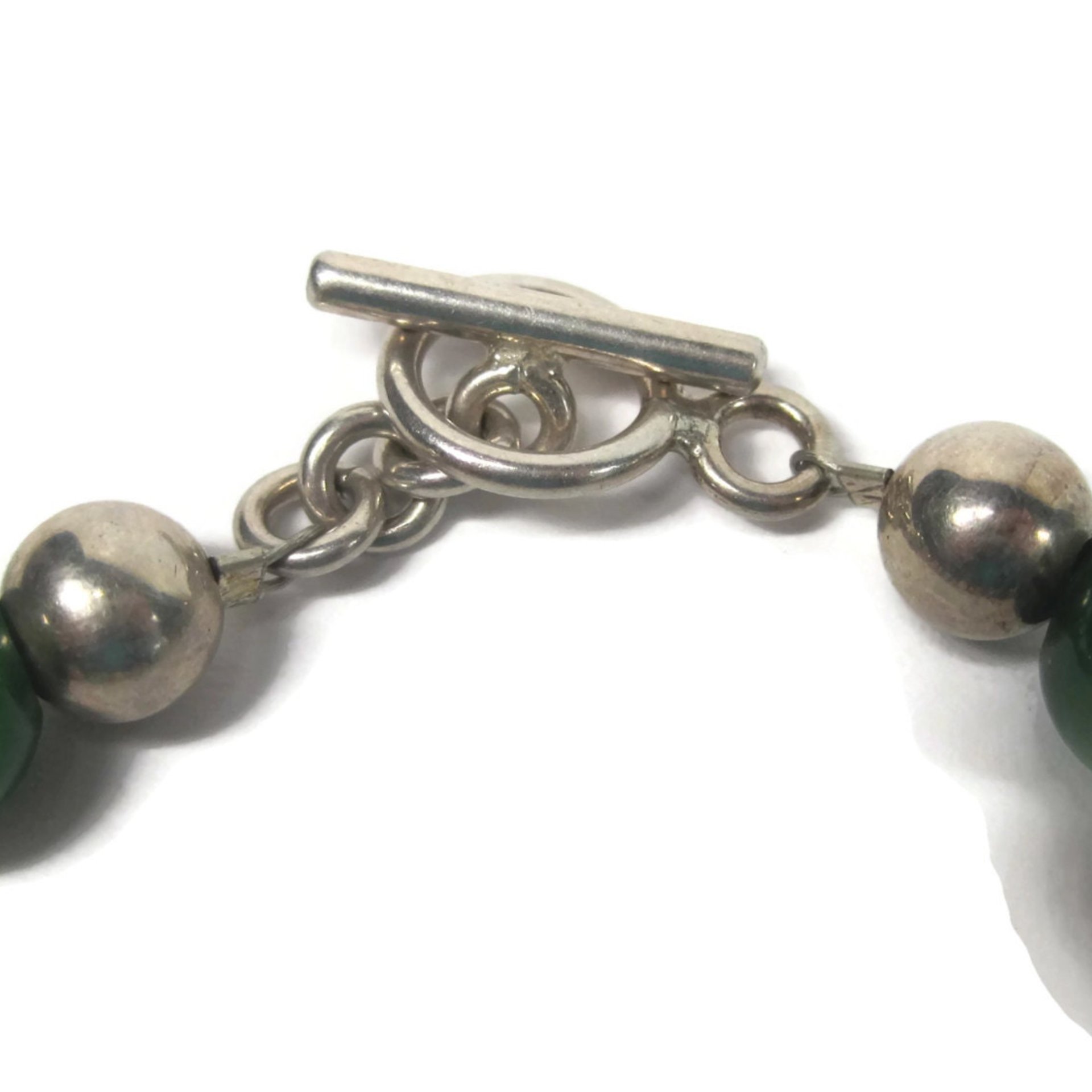 Chunky Vintage Sterling Cats Eye Bead Toggle Bracelet 7.5 Inches