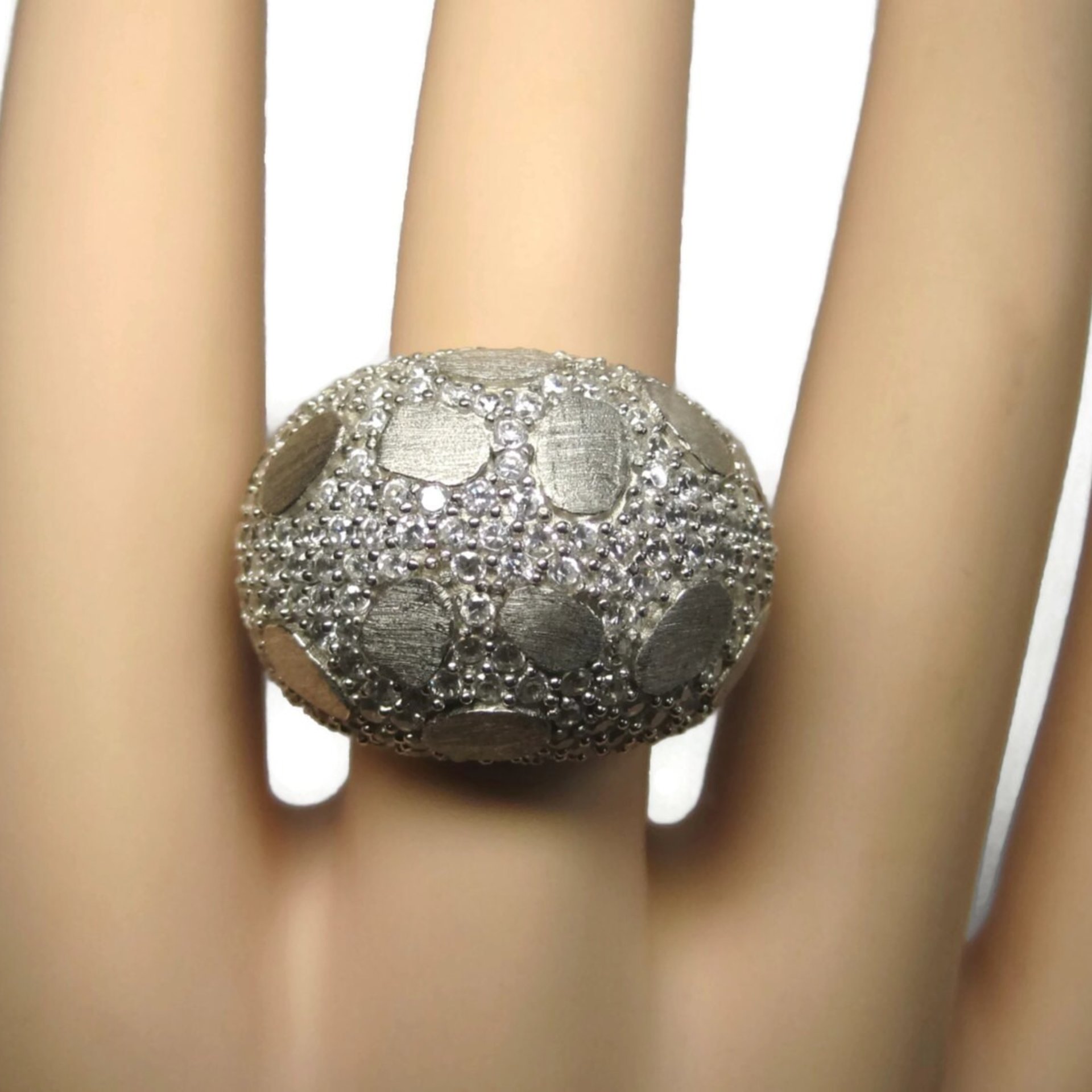 Vintage Brushed Sterling Cubic Zirconia Dome Ring Size 8.5