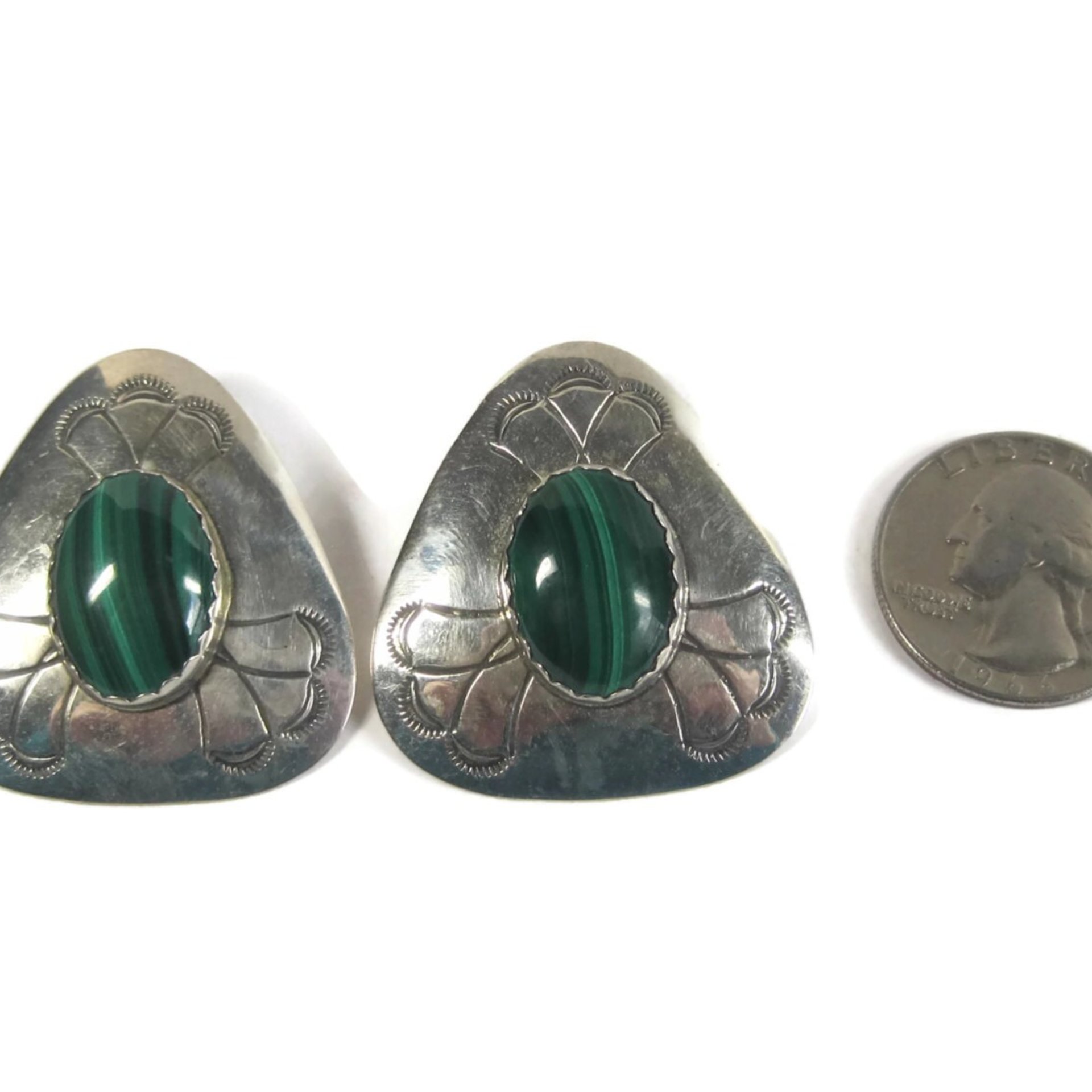 Vintage Navajo Sterling Malachite Earrings