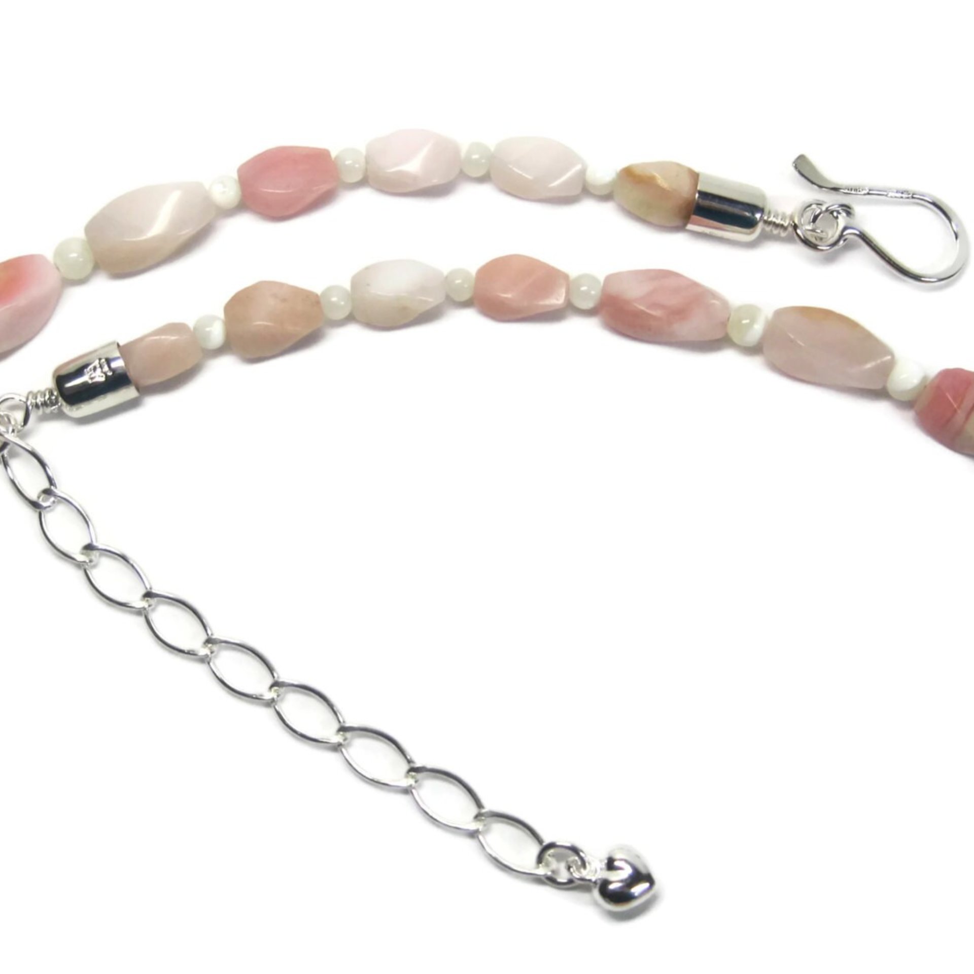 Pink Opal Mother of Pearl Necklace Pendant Jewelry Set