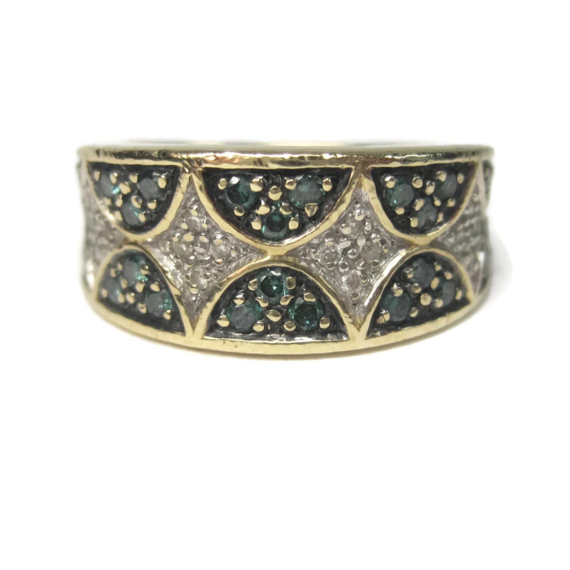 Wide Vintage 14K .42 Carat Blue and White Diamond Band Ring Size 6