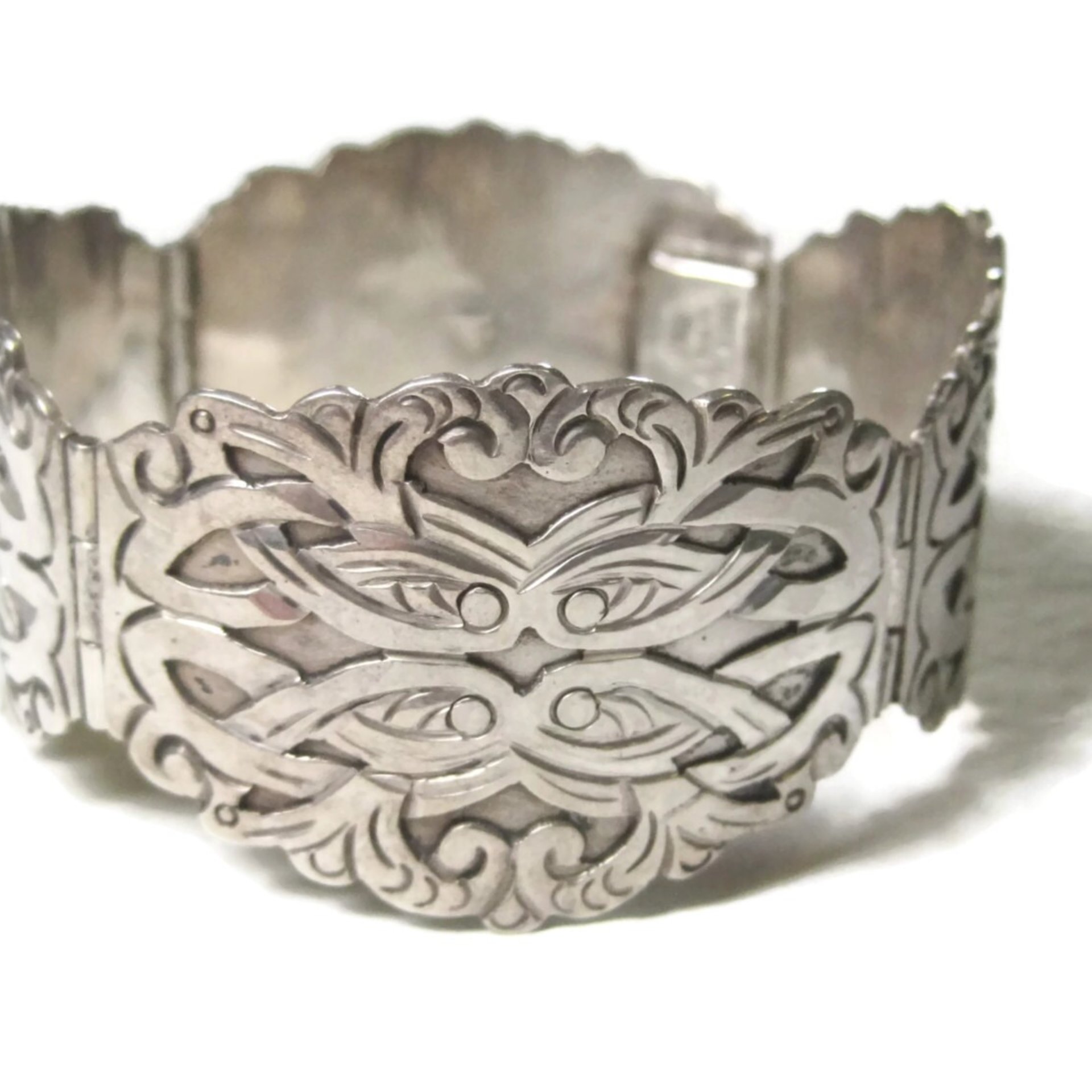 Ornate Vintage Mexican Sterling Panel Bracelet 7 Inches Ruiz