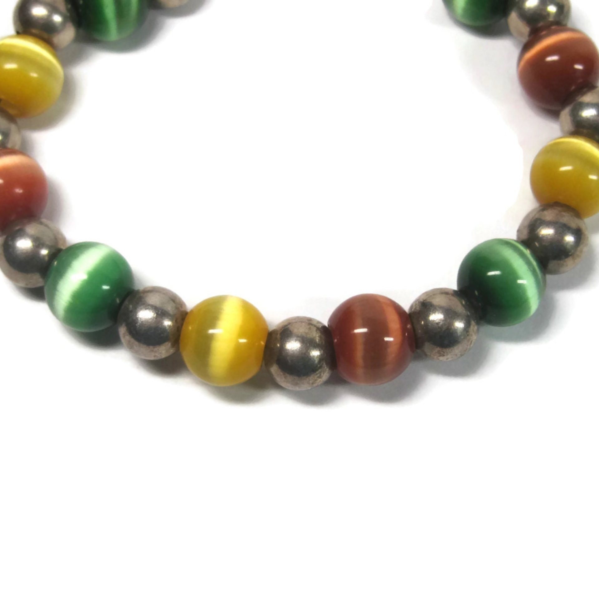 Chunky Vintage Sterling Cats Eye Bead Toggle Bracelet 7.5 Inches