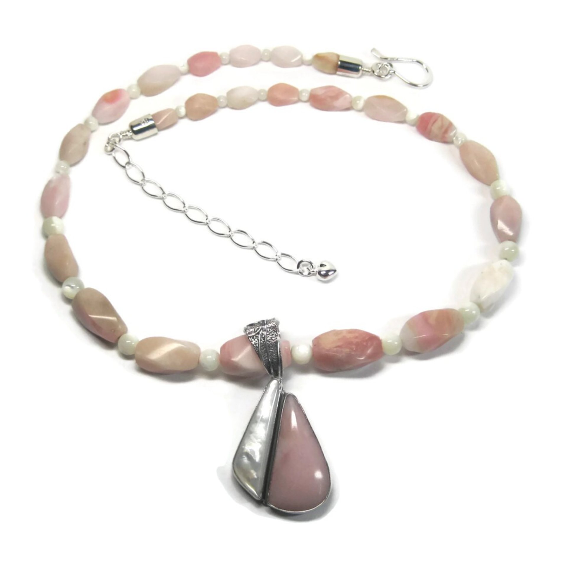 Pink Opal Mother of Pearl Necklace Pendant Jewelry Set