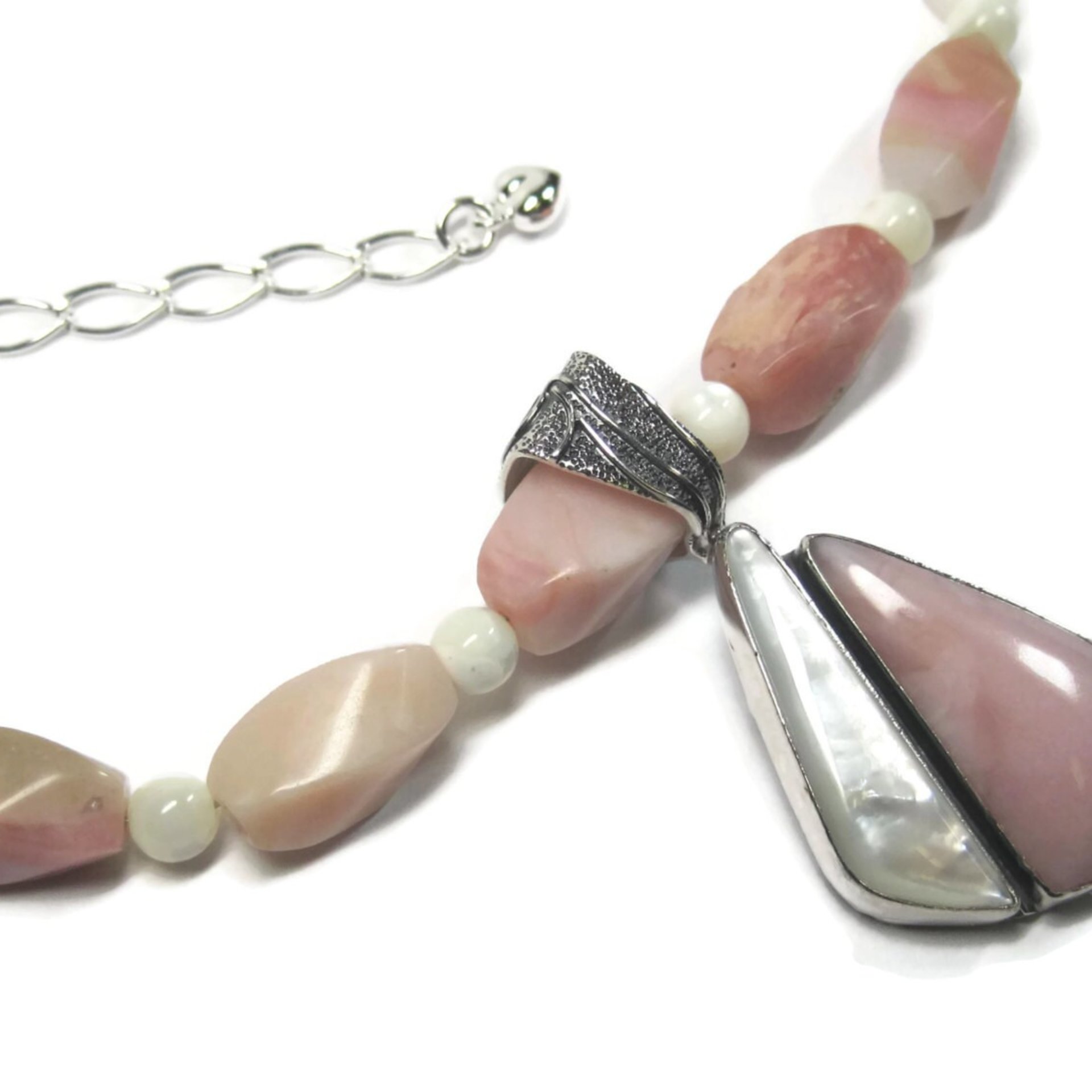 Pink Opal Mother of Pearl Necklace Pendant Jewelry Set