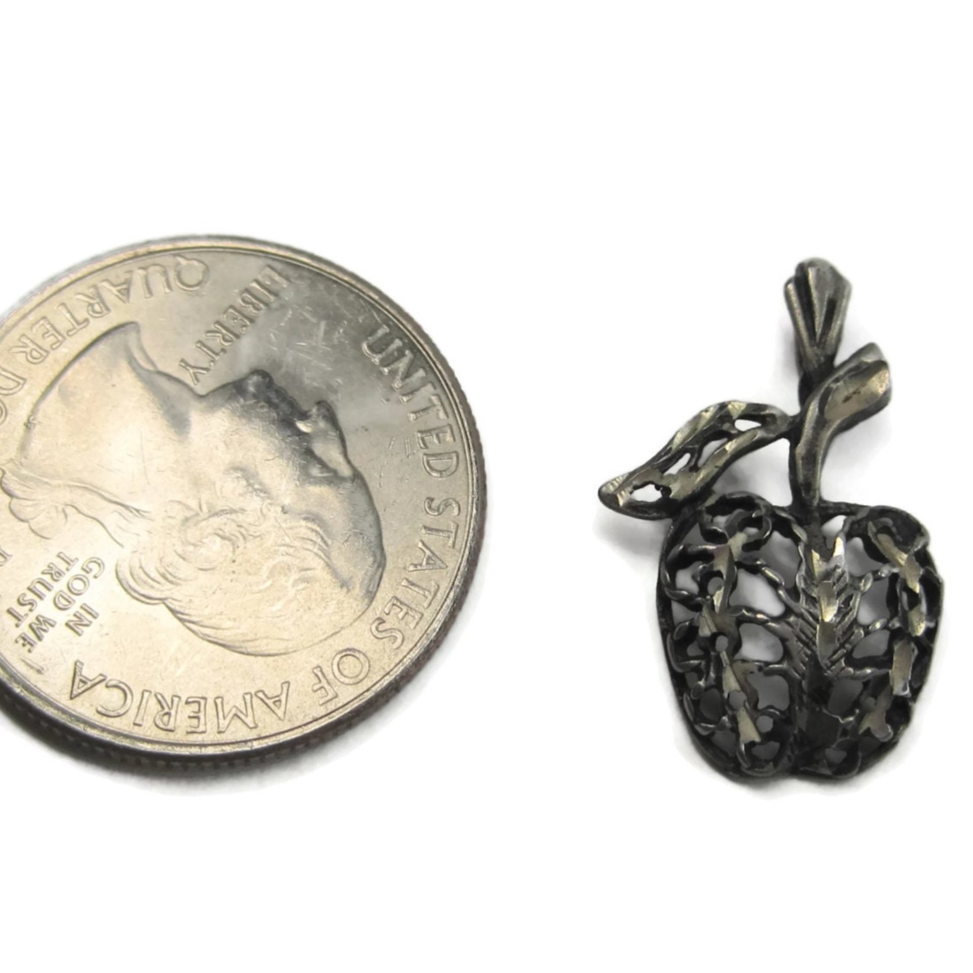 Vintage Sterling Diamond Cut Filigree Apple Pendant